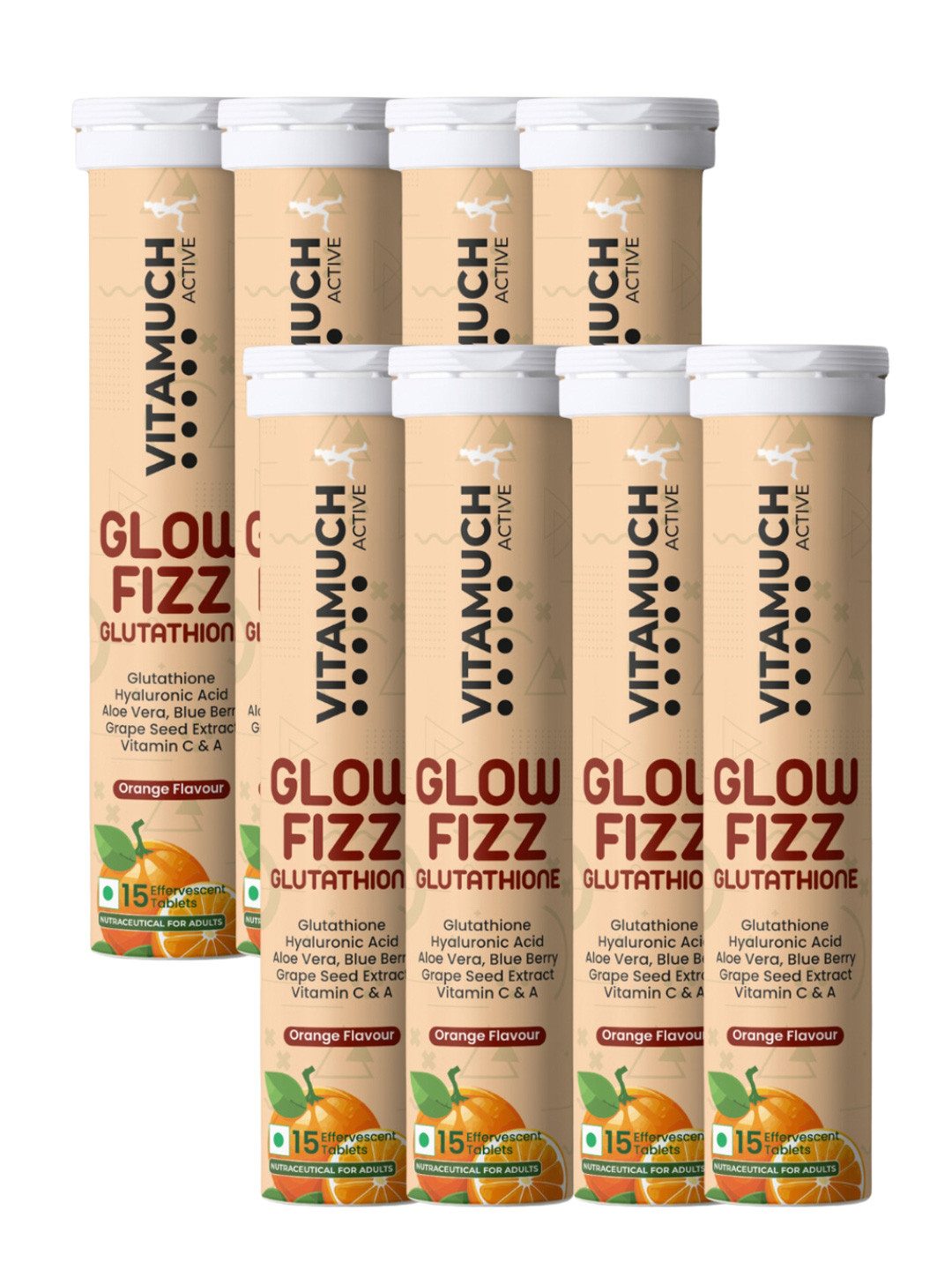 Vitamuch Set Of 8 Glow Fizz Orange Tablets -15 Tablets Each