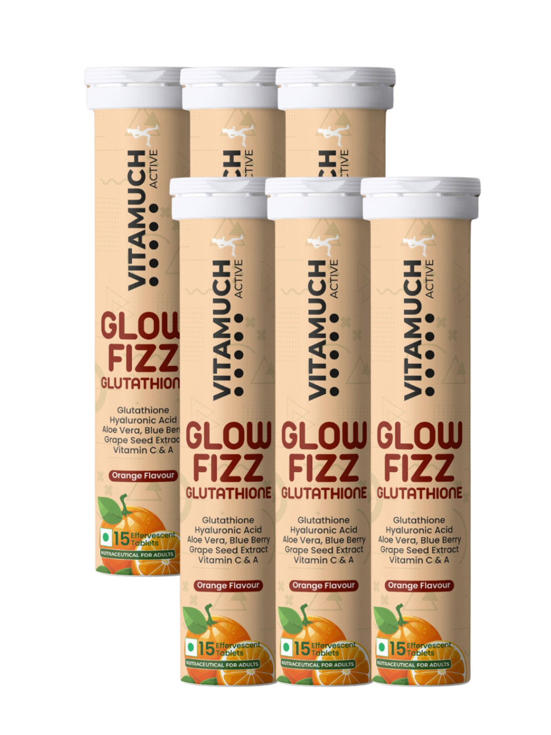 Vitamuch Set Of 6 Glow Fizz Orange Tablets - 15 Tablets Each