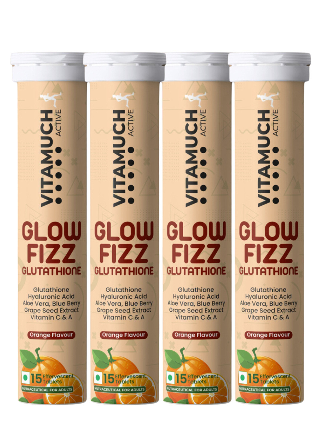 Vitamuch Set Of 4 Glow Fizz Orange Tablets -15 Tablets Each