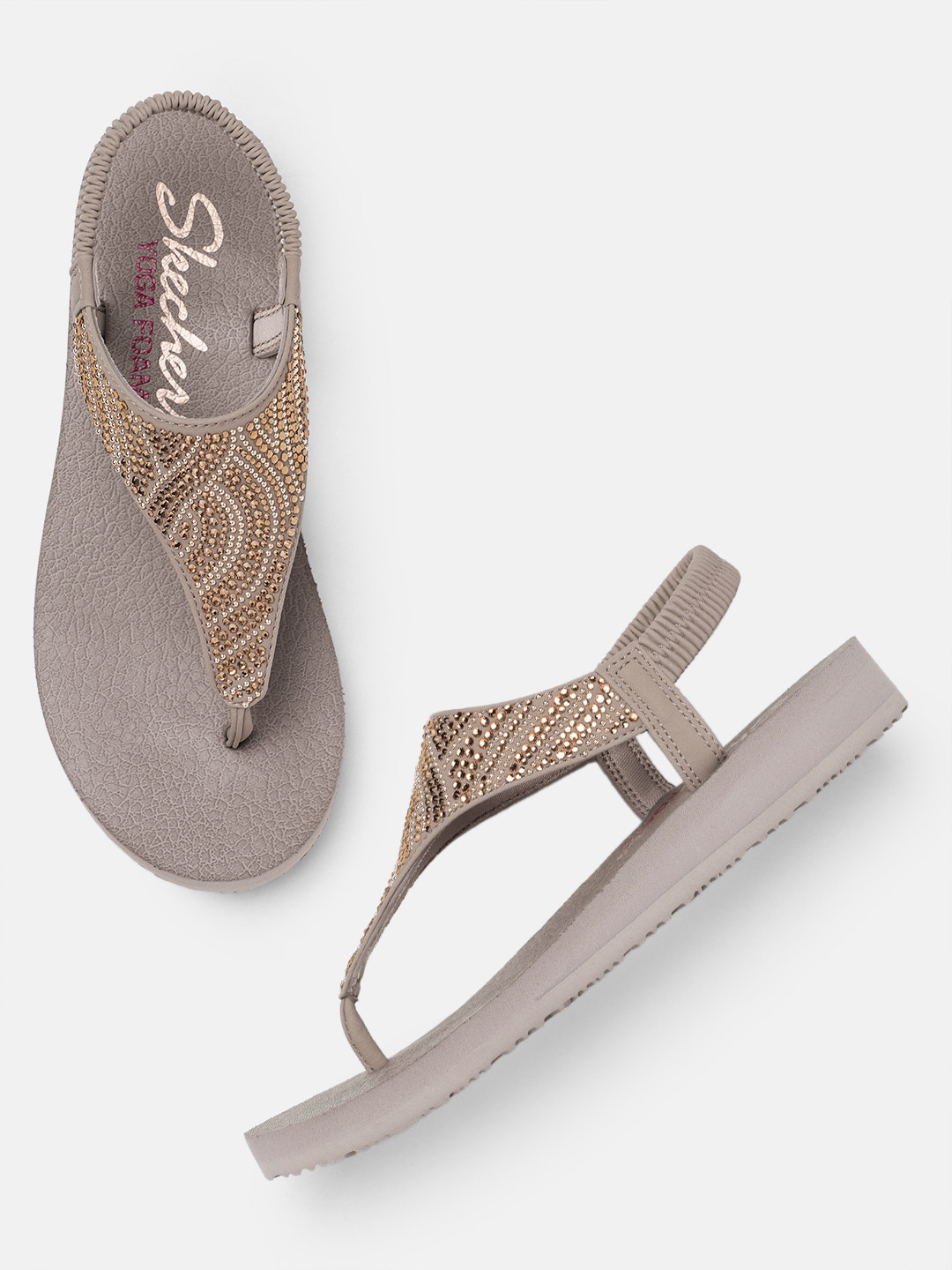 Skechers Women MEDITATION Embellished Ethnic Style T-Strap Flats