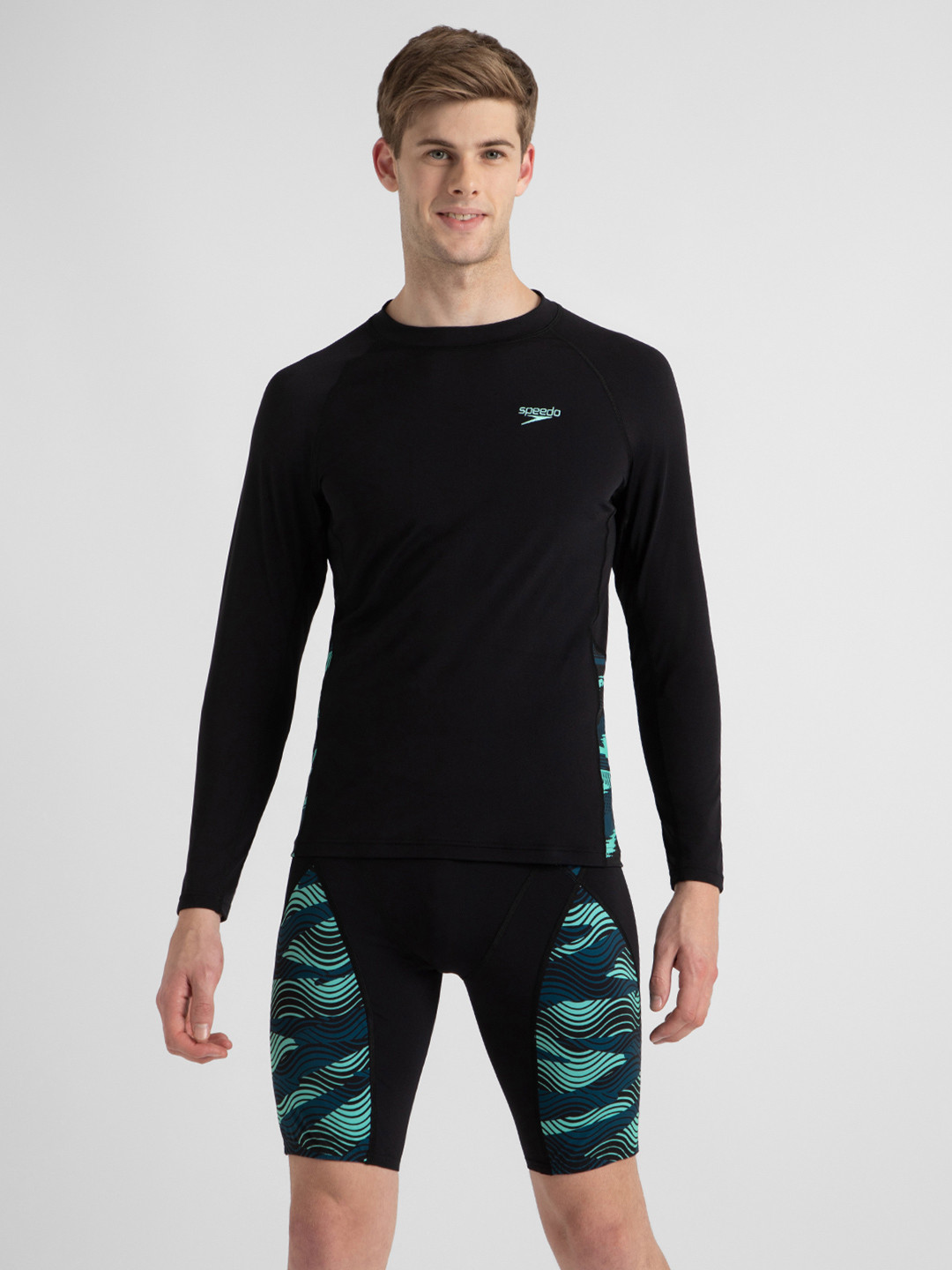 Speedo Men's Endurance+ Long Sleeve Splice Print Quick Drying Rashtop