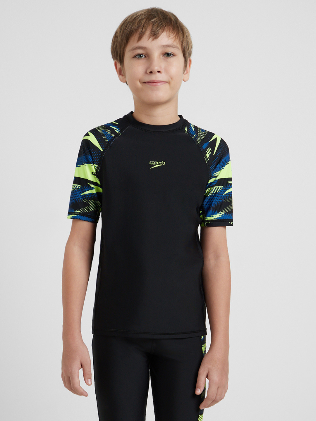 Speedo Boy's Endurance10 Hyperboom Print Short Sleeve Suntop With UPF 40+ Sun Protection