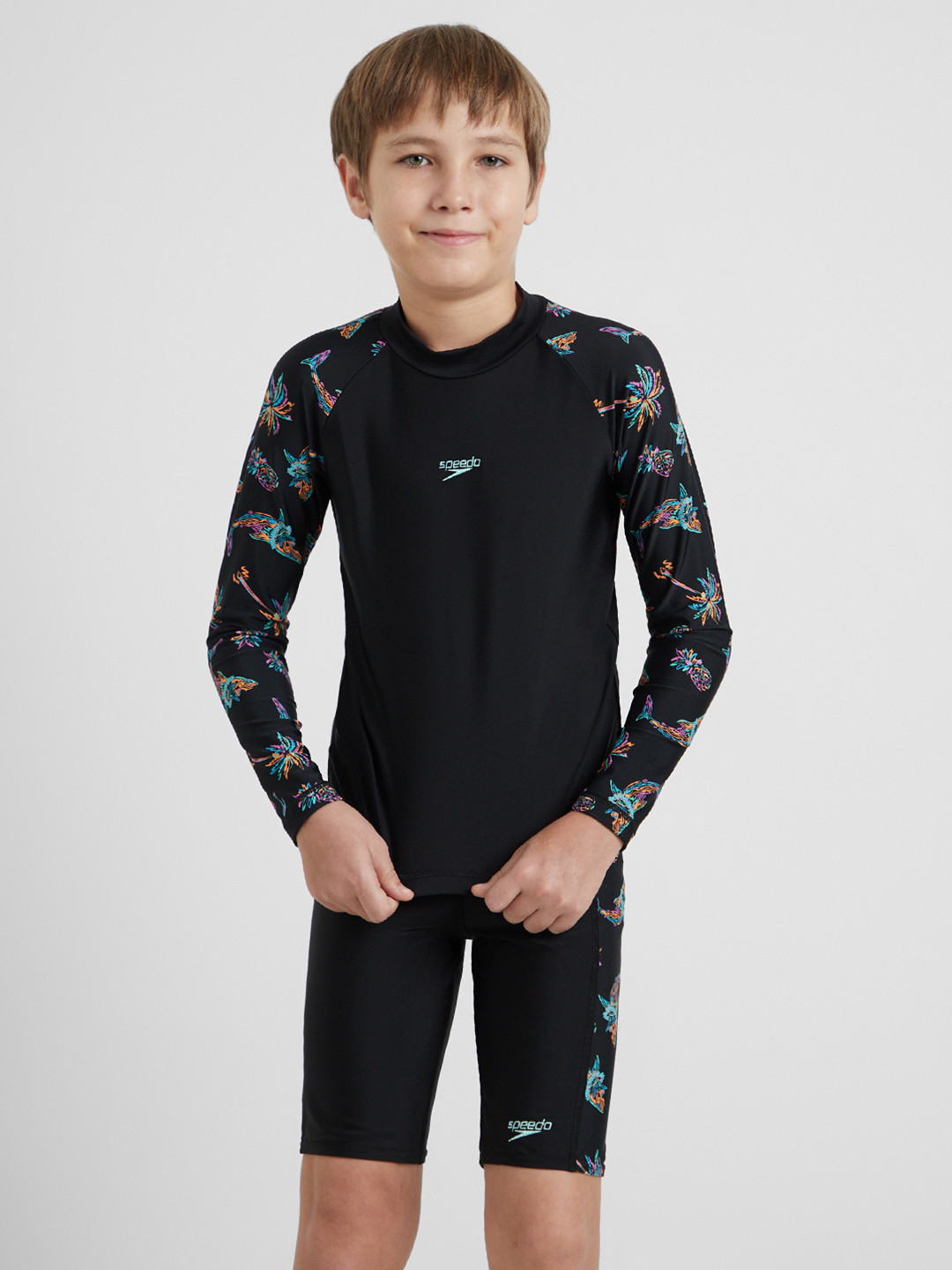 Speedo Boy's Endurance10 Digital Print Long Sleeve Suntop With UPF 40+ Sun Protection