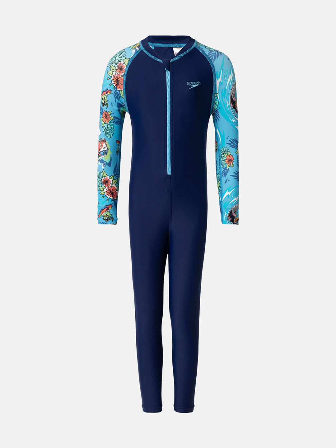 Speedo Boy's Endurance10 Sleeve Print All In One Suit With Front Zipper Closure