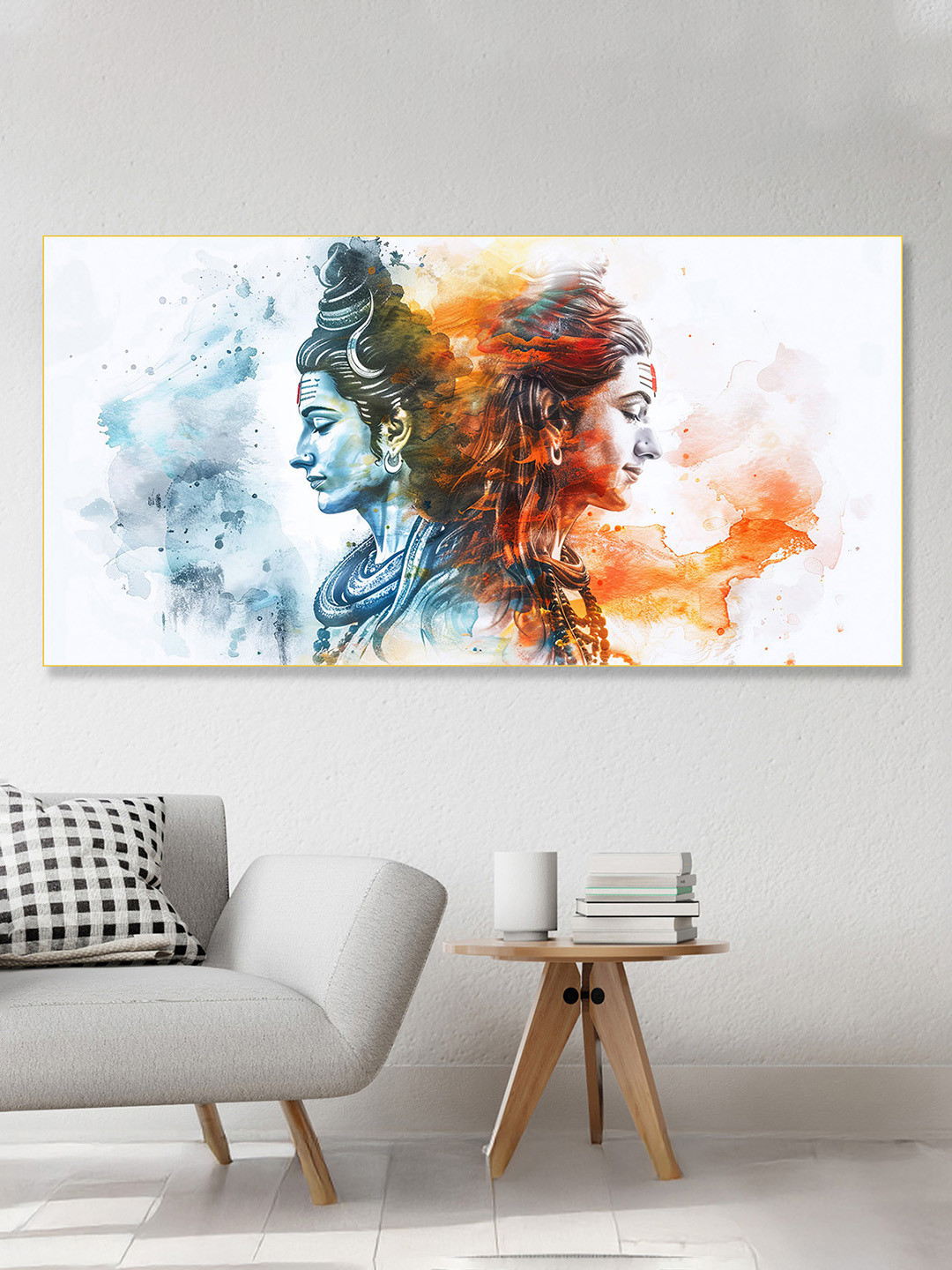 nestroots White & Black Lord Shivaparvathi Printed Canvas Wall Painting