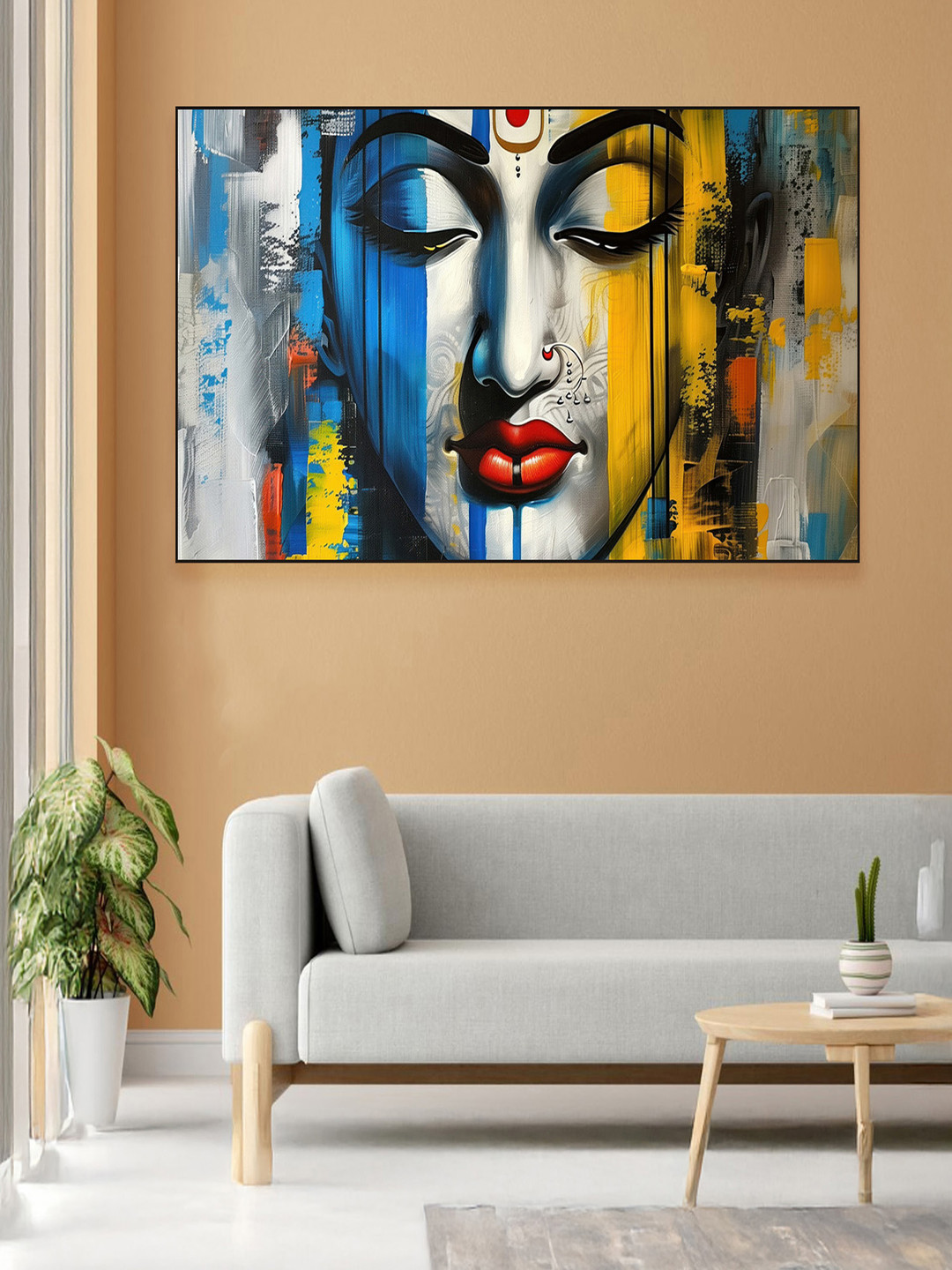 nestroots Grey & Blue Lord Durgamata Religious Printed Canvas Wall Painting