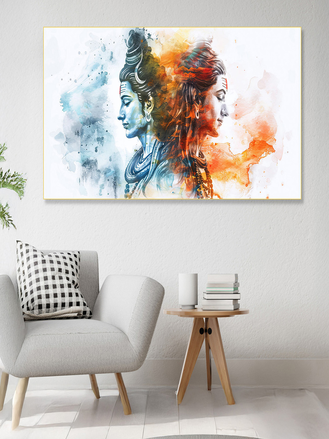nestroots White & Blue Lord Shivaparavthi Printed Canvas Wall Painting