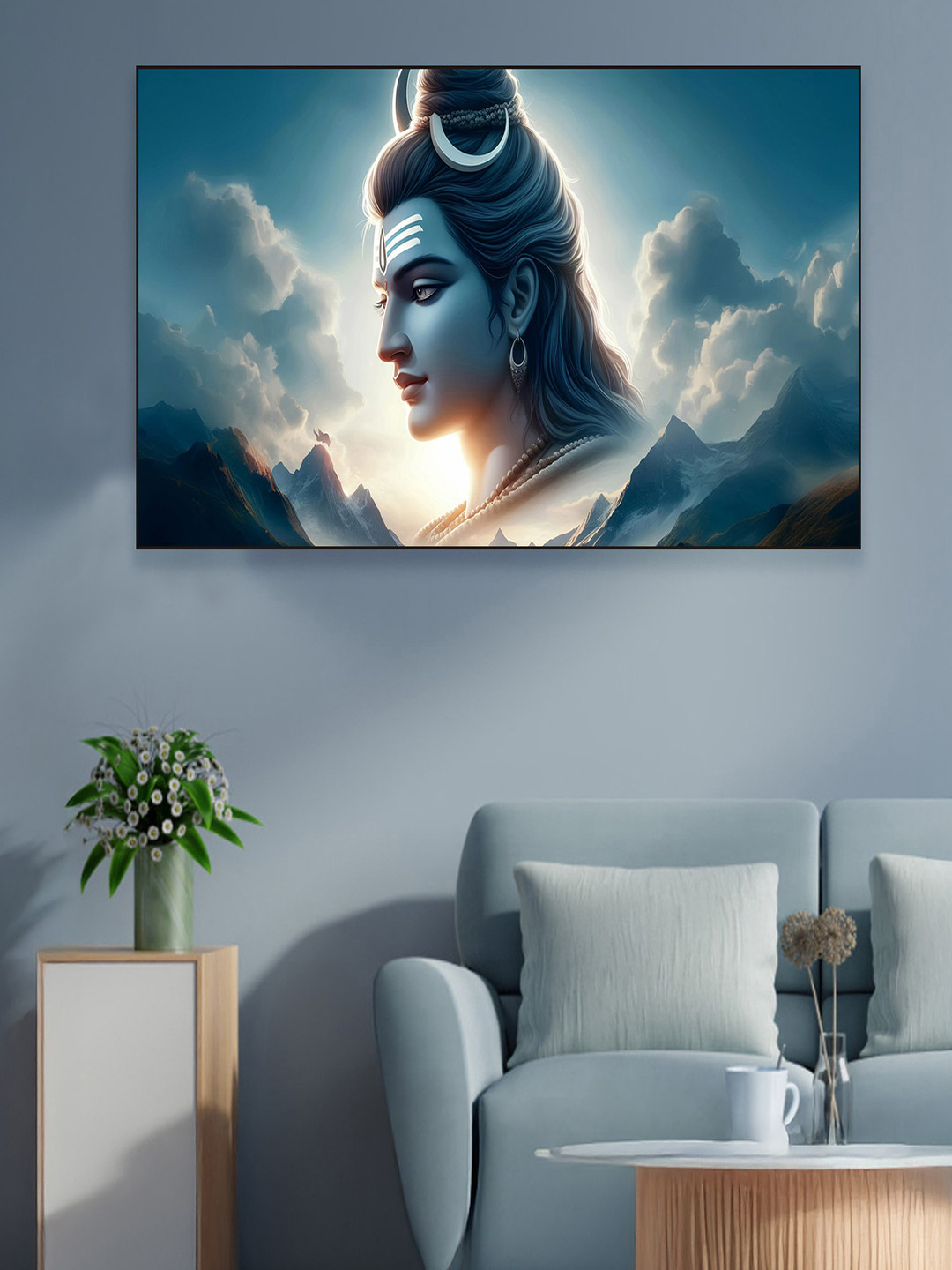 nestroots Grey Majestic Ganesha Over Urban Landscape Canvas Religious Wall Painting