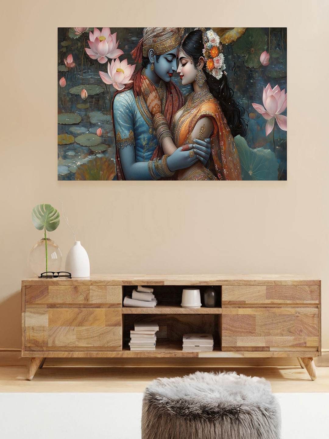 nestroots Grey Pattachitra Playfulness of Krishna and Radh Canvas Religious Wall Painting