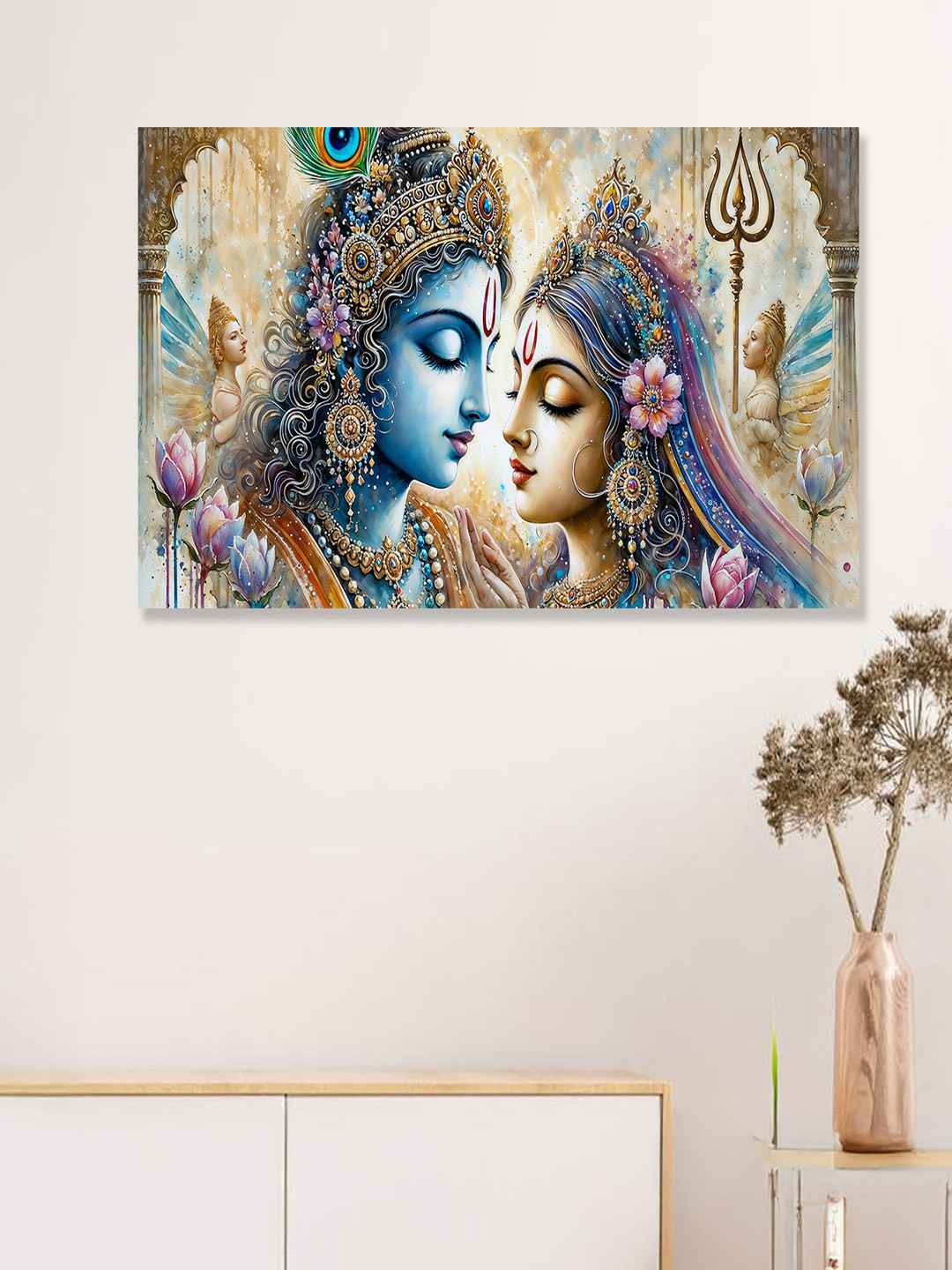 nestroots Beige & Blue Radha Krishna Religious Canvas Painting Wall Art