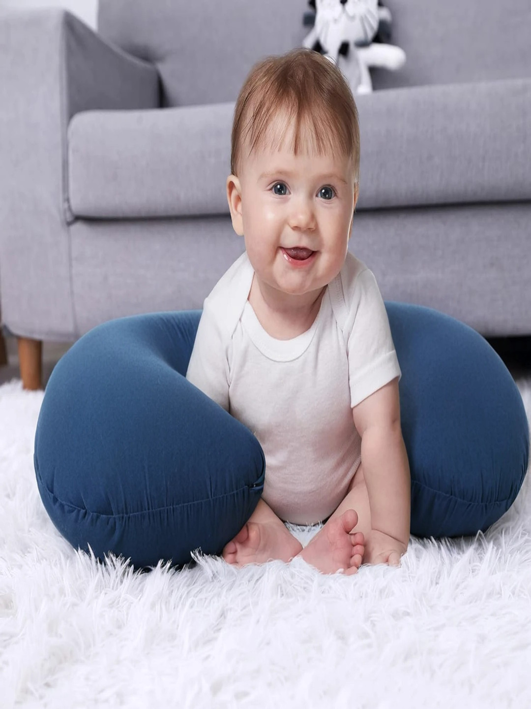 Pum Pum Hollow Fiber Navy Blue Solid Faux Velvet Ultra Soft Fibre Baby Pillow-55.88 x 45.72 x15.24 cm