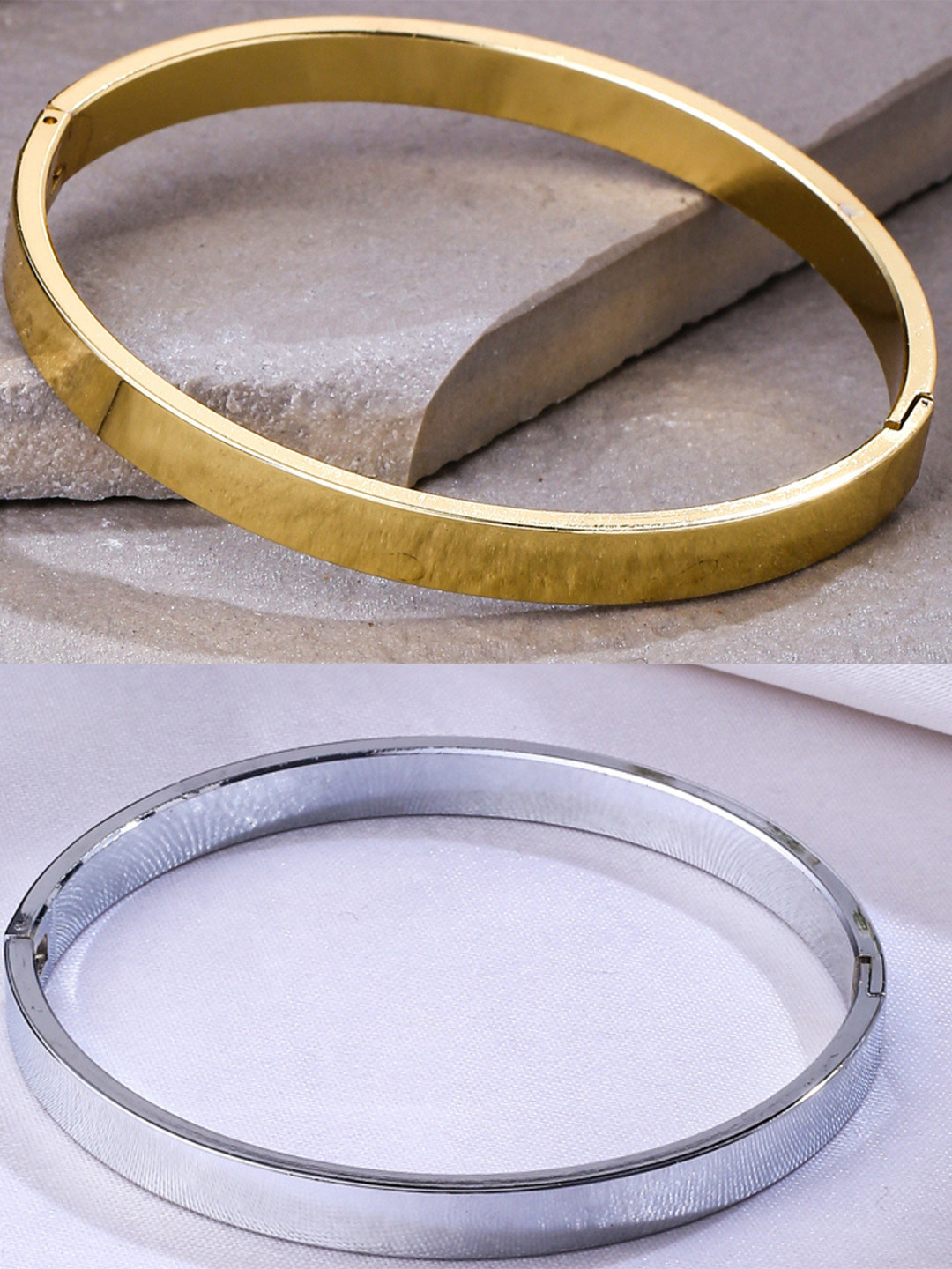 Roadster Men's Set of 2 Gold & Silver Metal Brass-Plated Interlock Kada Bracelet