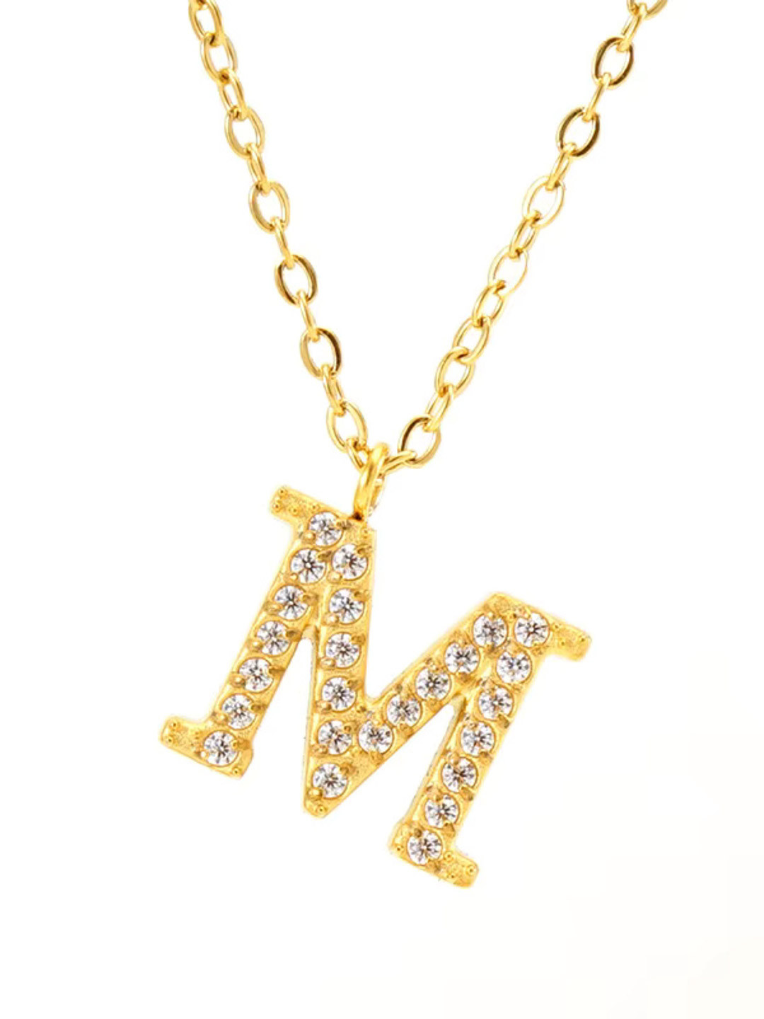 ZAISHA Stainless Steel 18k Gold-Plated Stones Studded Alphabet R Pendant & Chain