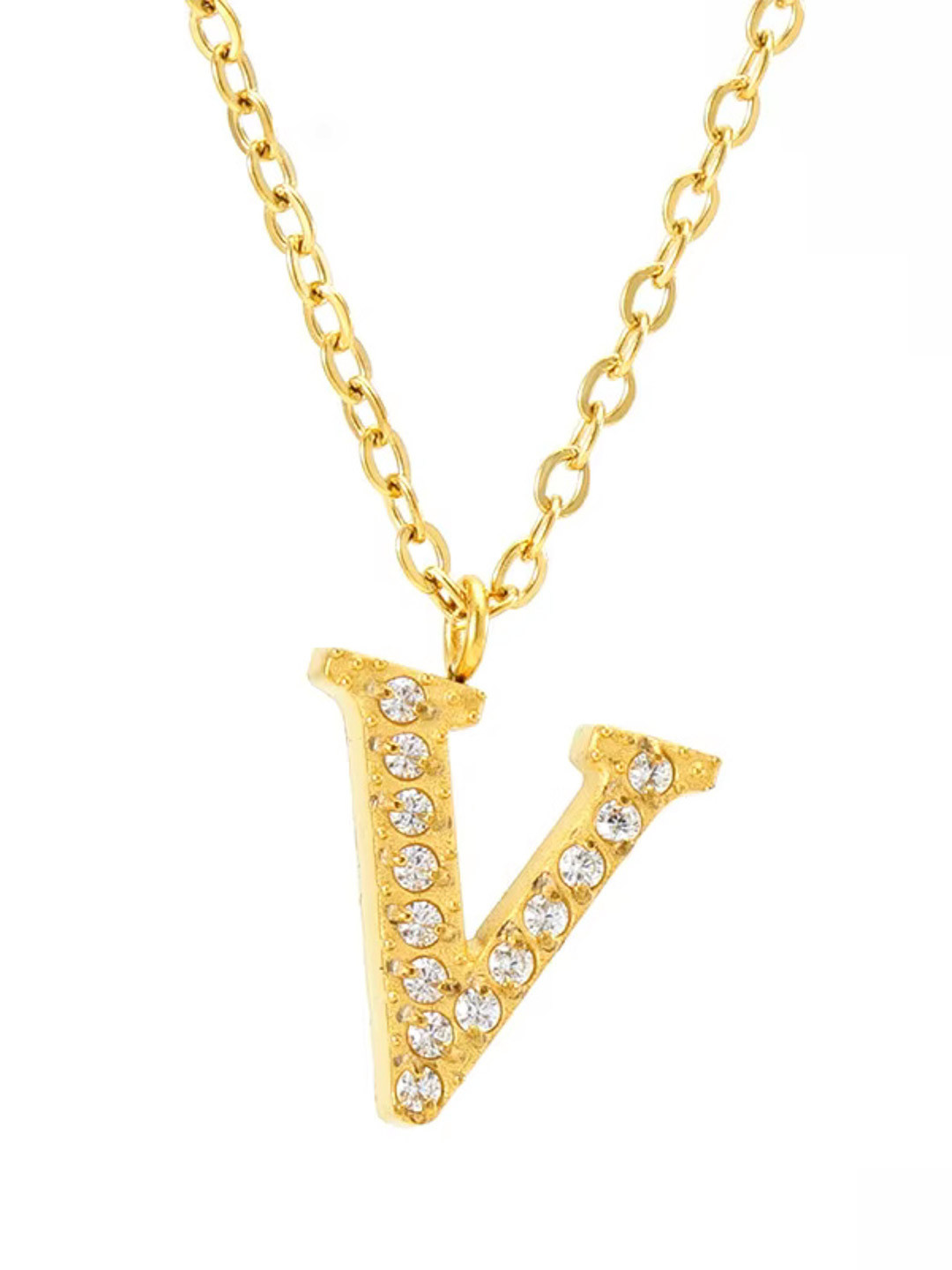 ZAISHA 18k Gold-Plated Artificial Stones Studded Alphabet R Pendants With Chains