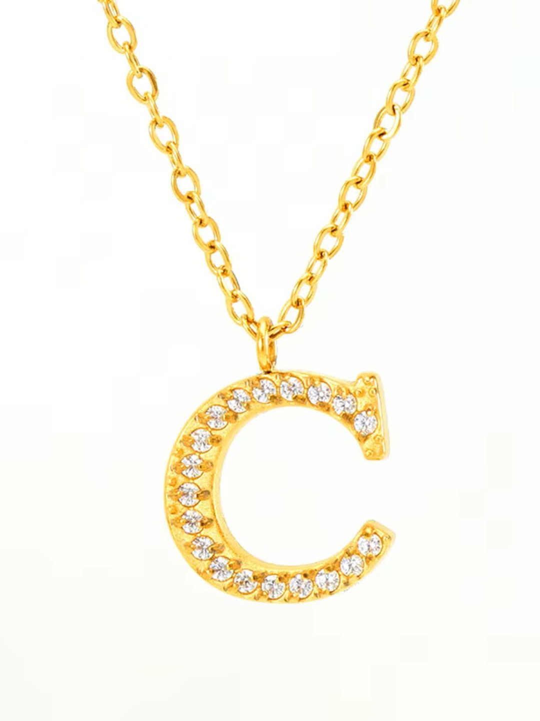 ZAISHA 18k Gold-Plated Artificial Stones Alphabet R Pendant With Chain