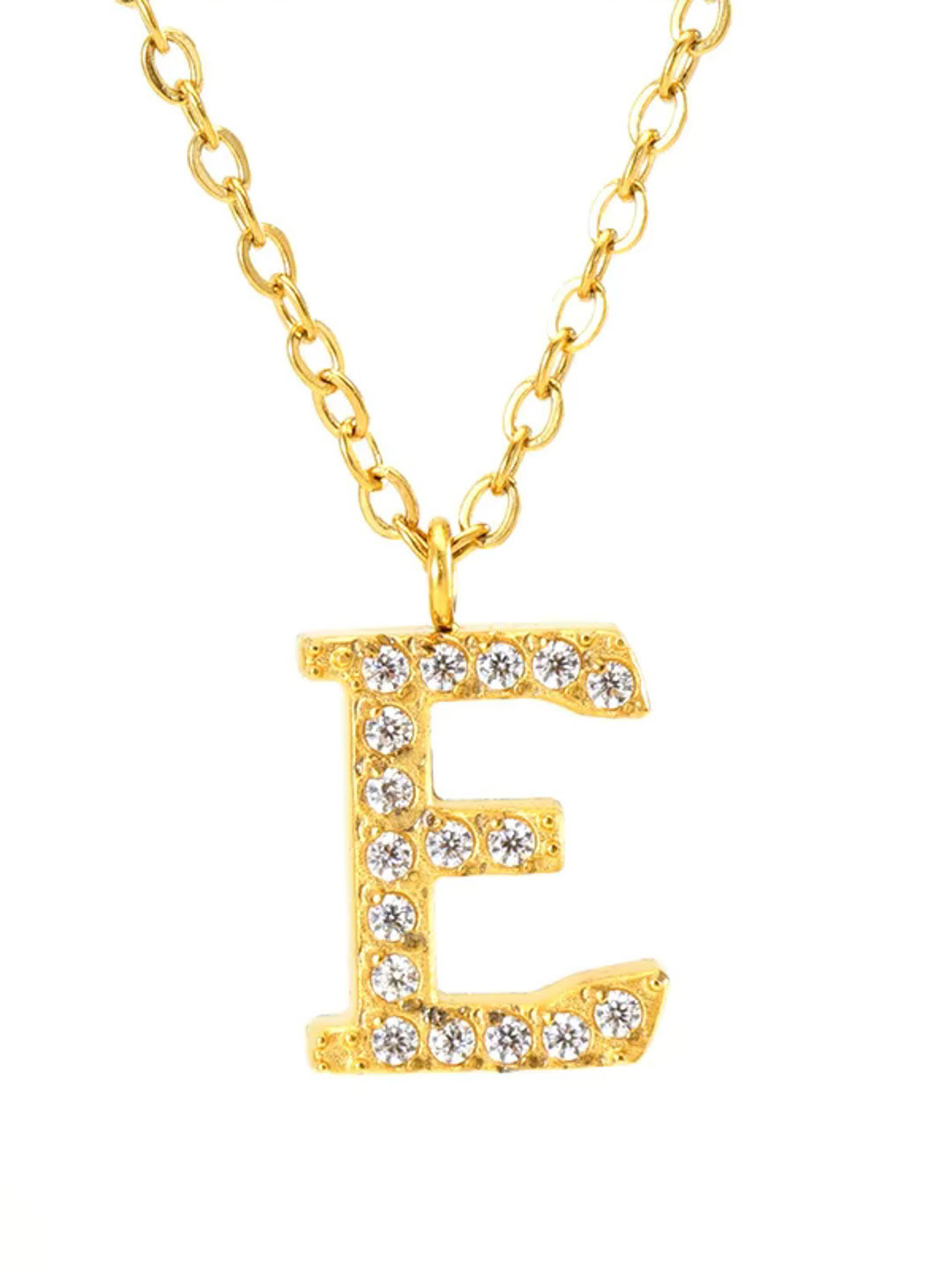 ZAISHA 18k Gold-Plated Stainless Steel Stone Studded Alphabet R Pendant With Chain