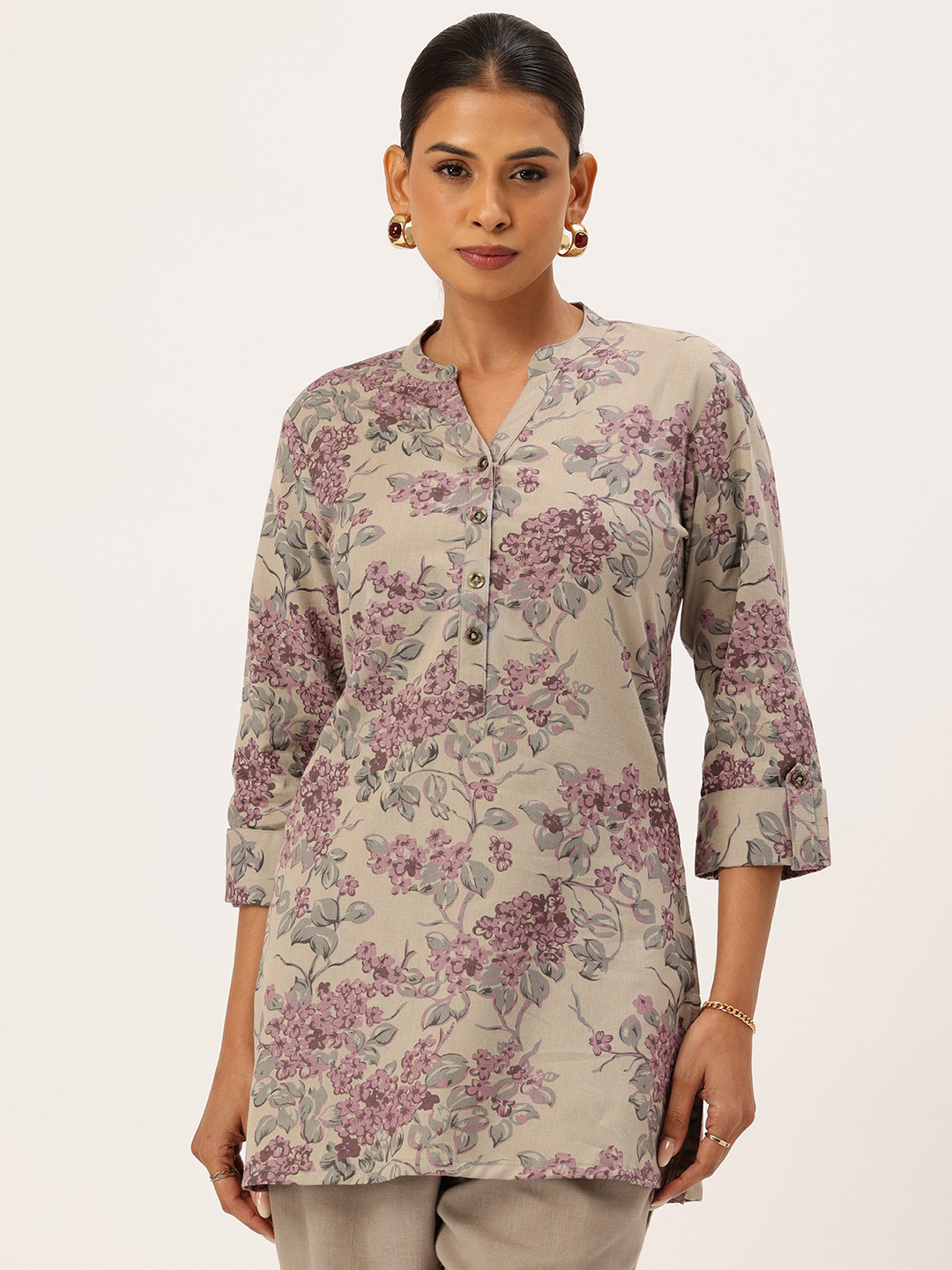 AMUKTI Linen Floral Printed Tunic