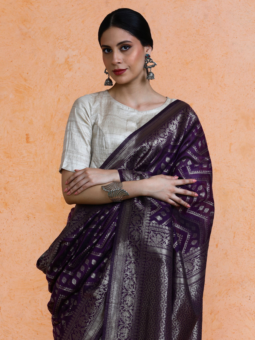 SARHA Cotton Blend Woven Design Zari Indie Florals Chanderi Saree