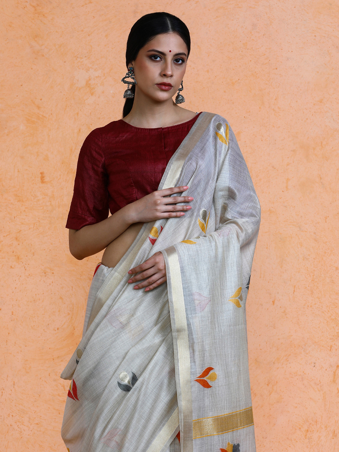 SARHA Cotton Blend Ethnic Motifs Woven Design Zari Indie Florals Muga Saree
