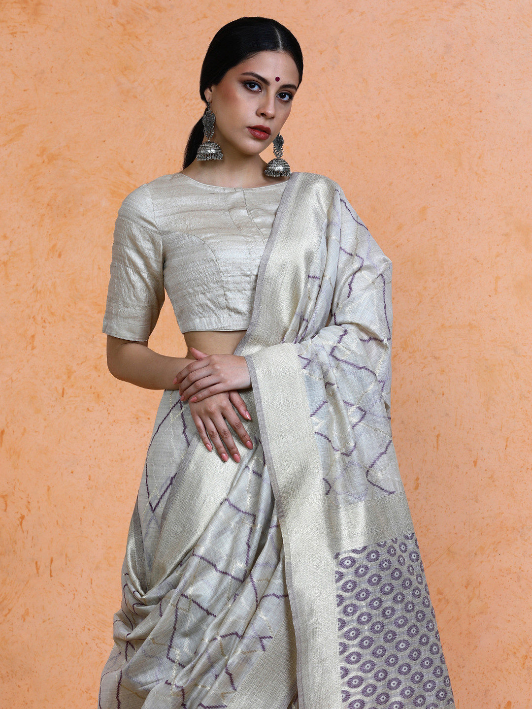 SARHA Cotton Blend Abstract Woven Design Muga Saree