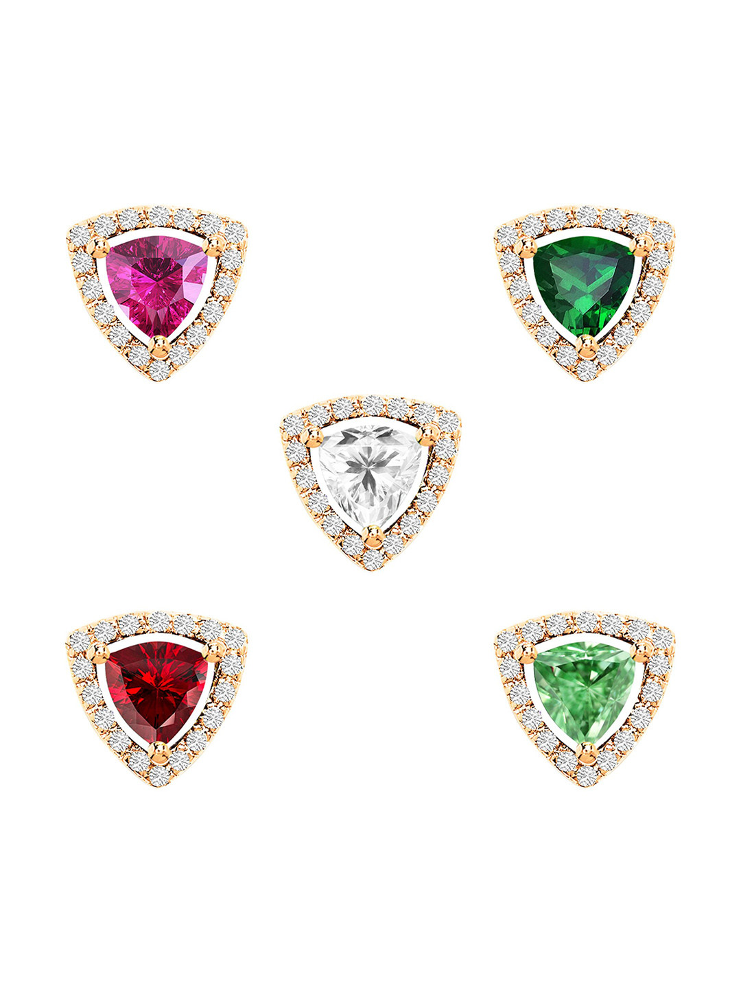 MINUTIAE Set of 5 Rose Gold Plated Triangular Shaped Studded Studs