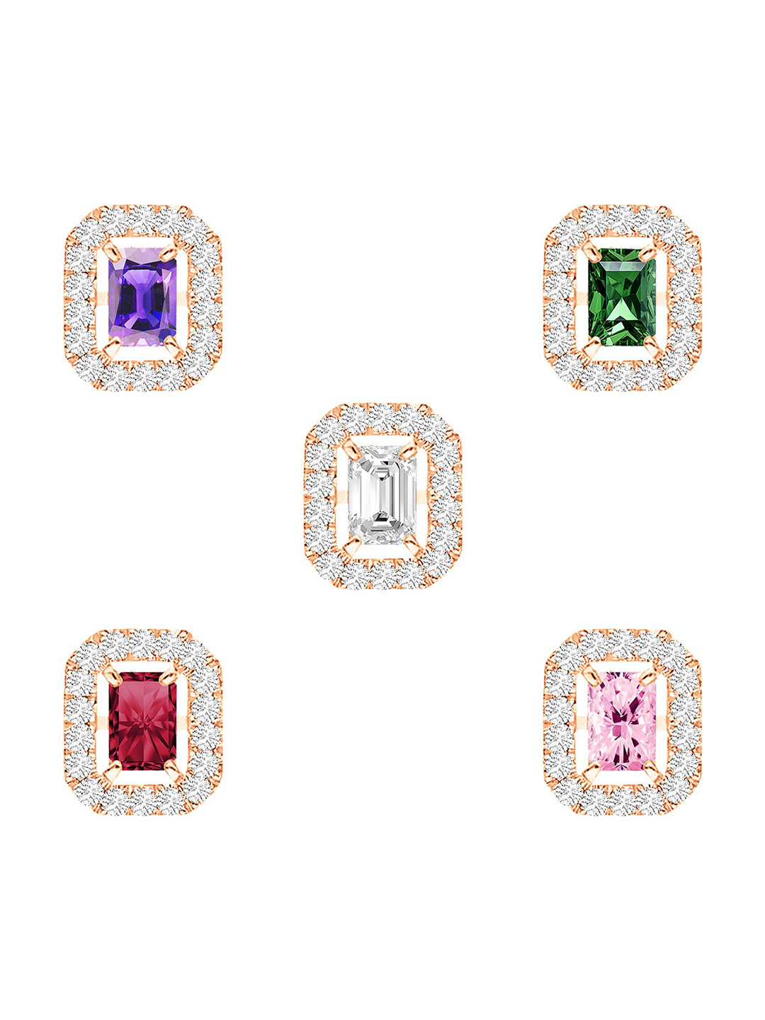 MINUTIAE Set Of 5 Rose Gold-Plated Kundan Studded Square Shaped Studs