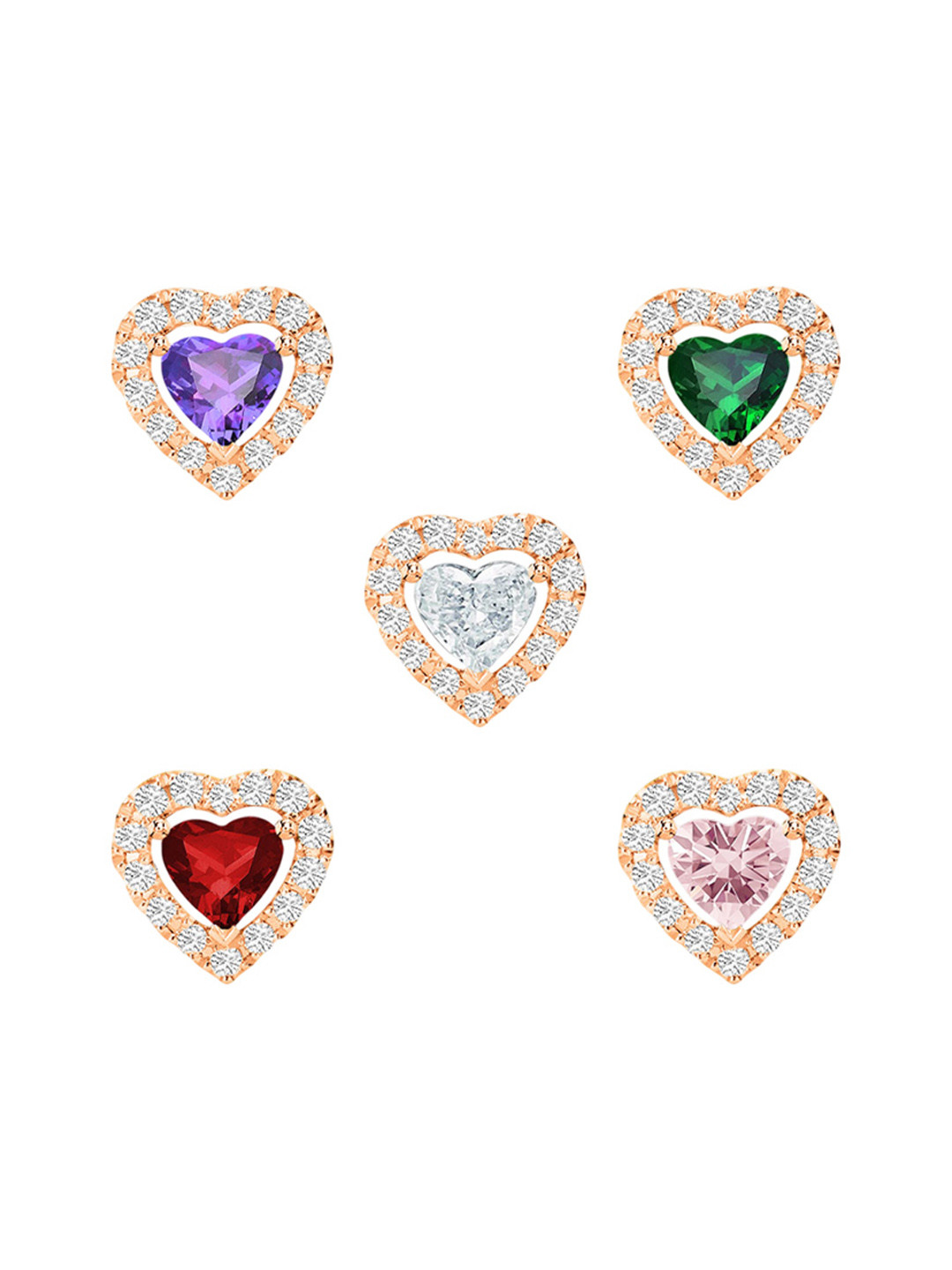 MINUTIAE Set Of 5 Gold Plated Kundan Studded Heart Shaped Studs
