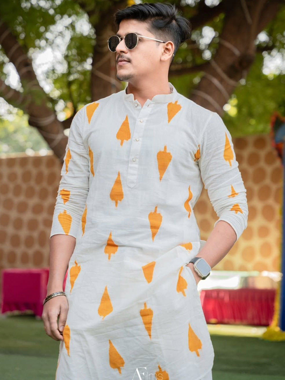 KISAH Cream Floral Printed Kurta