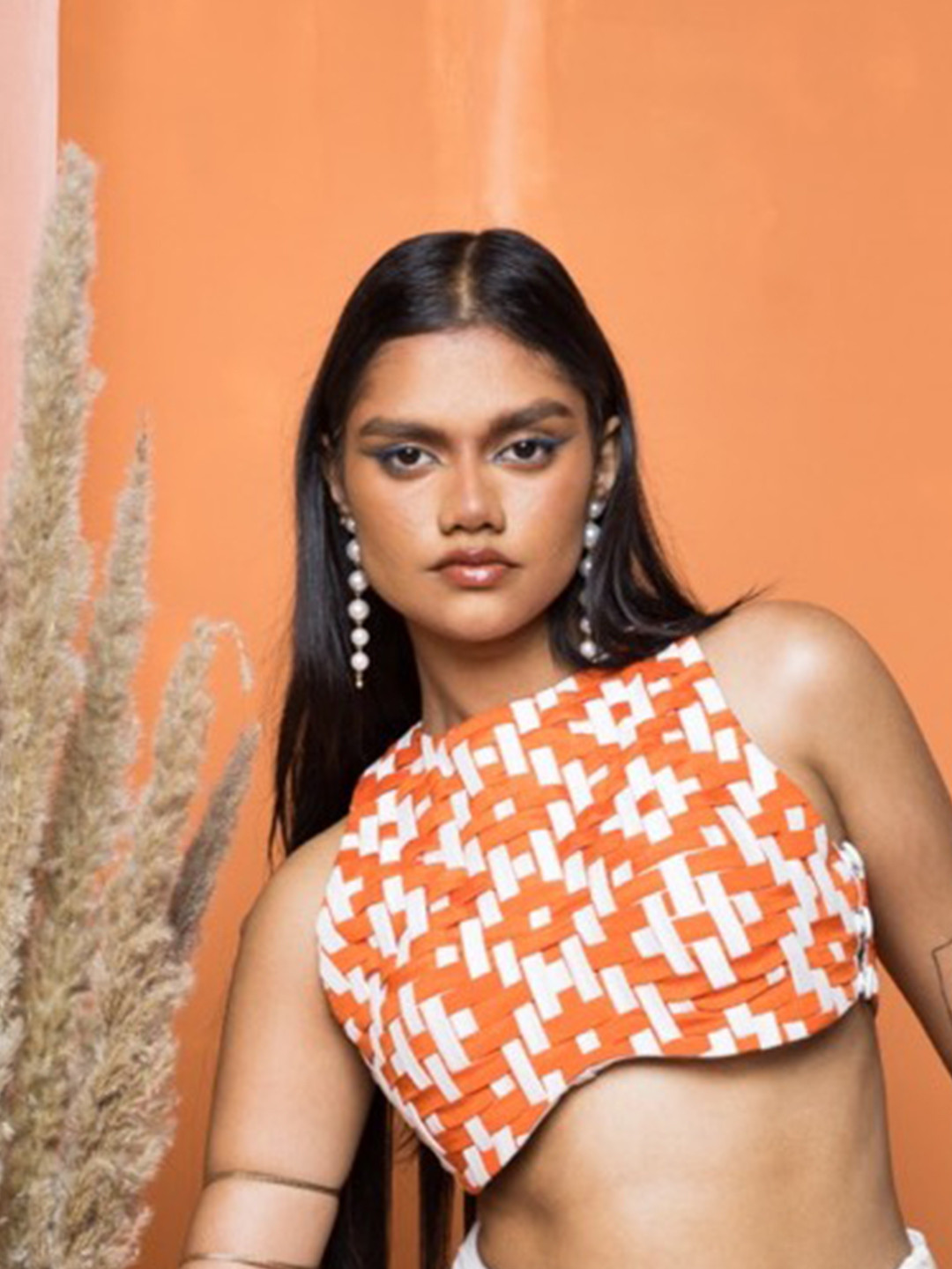 Shivanii Women Abstract Printed Jewel Neck Crop In The Sun Top