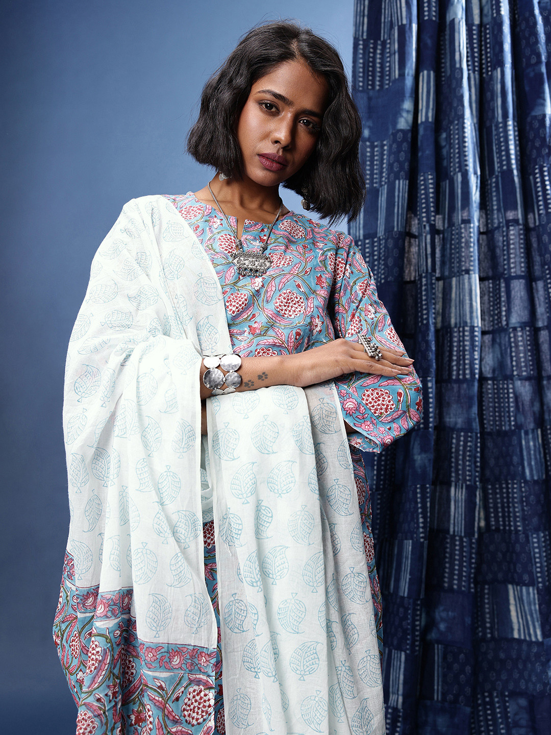 Taavi Floral Printed Hand Block Print Legacy Kurta with Trousers & Dupatta