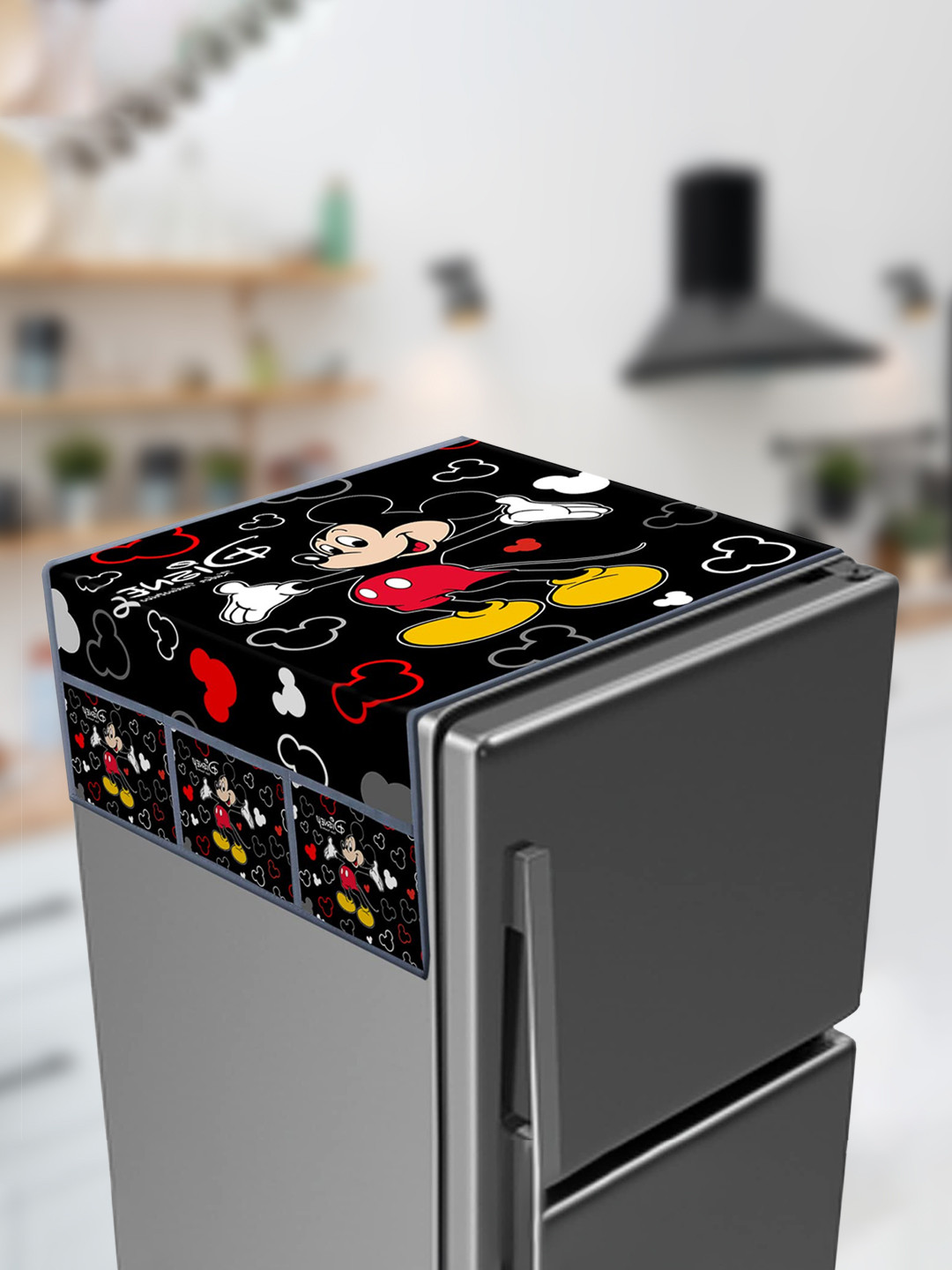 Kuber Industries Black & Yellow Printed Scratch Resistant With 6 Utility Side Pockets