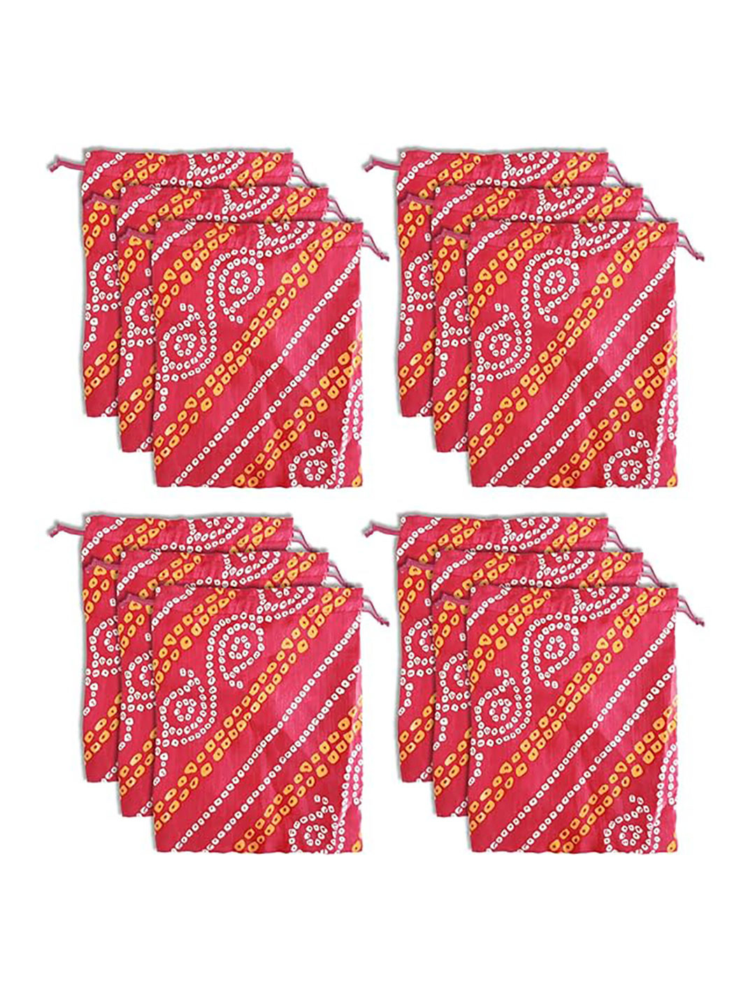 Kuber Industries Set Of 12 Multiuses Bandhej Printed Potli Clutch With Drawstring