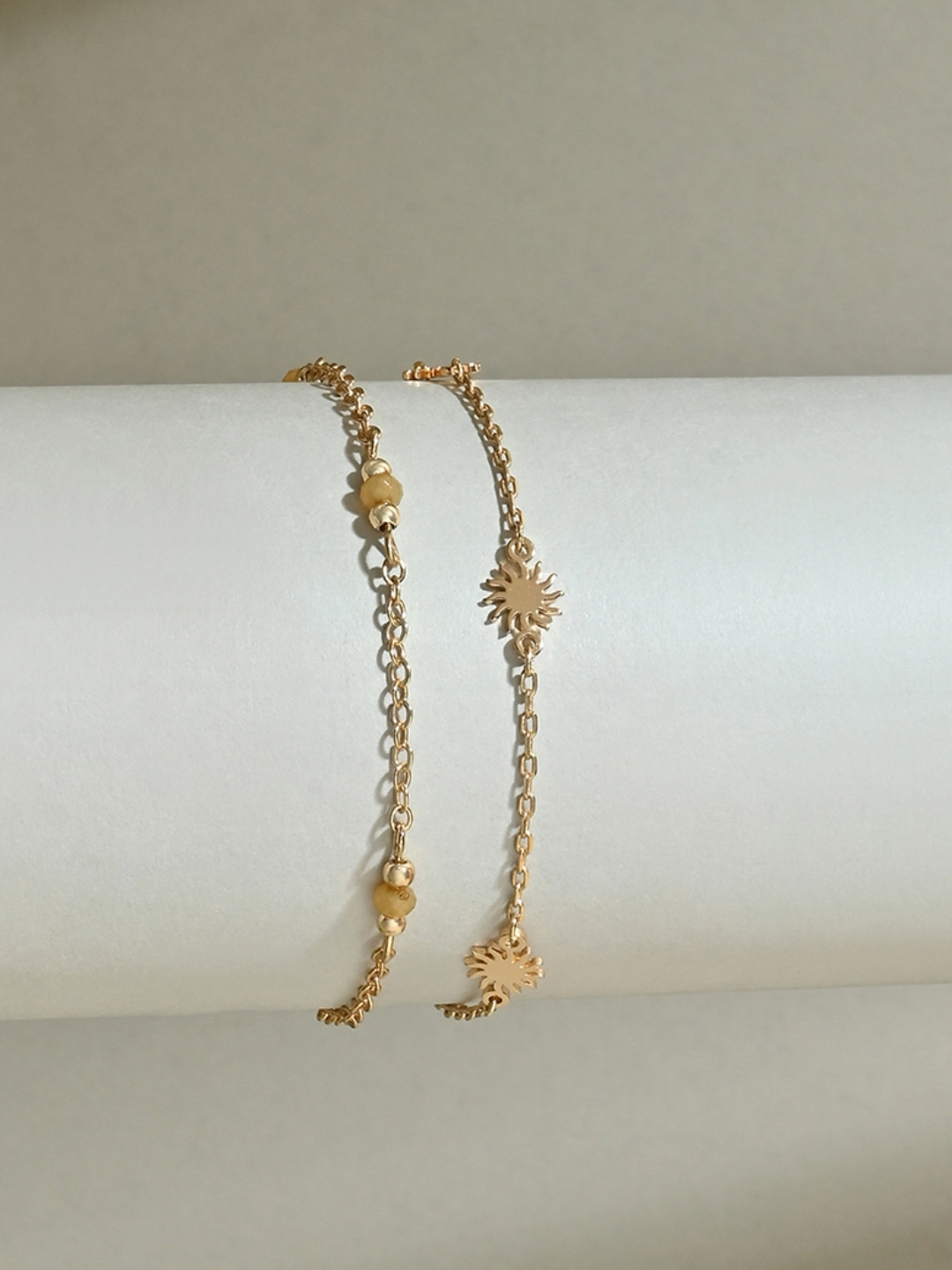 ToniQ Gold -Toned Set of 3 Multi Strands Charm Bracelet with pearls