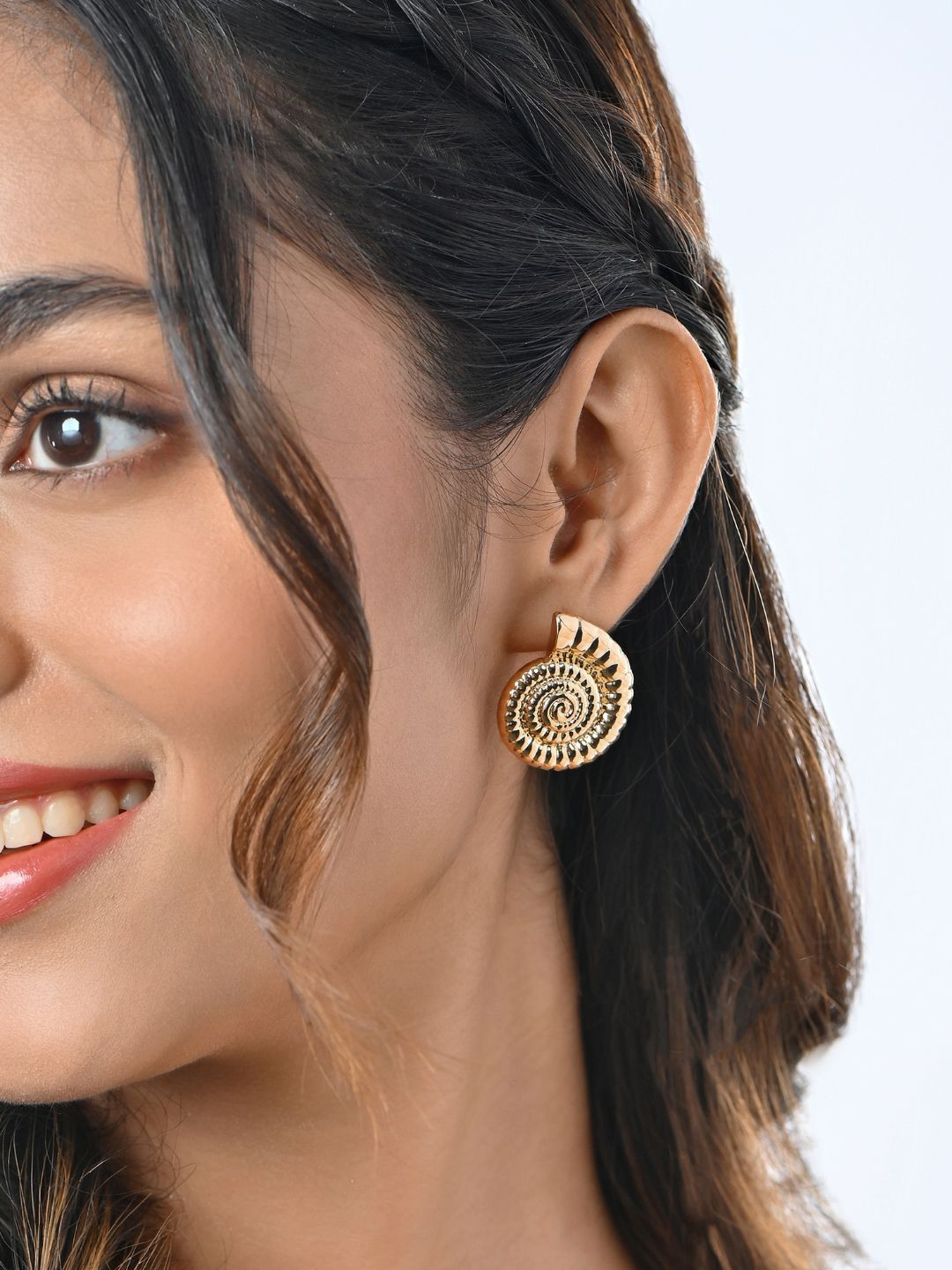 ToniQ Gold-Toned Spiral Shell Textured Stud Earrings