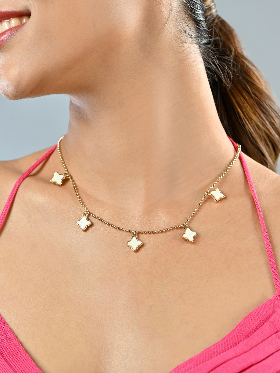 ToniQ Gold-toned Party White Enamelled Star charms Choker Necklace