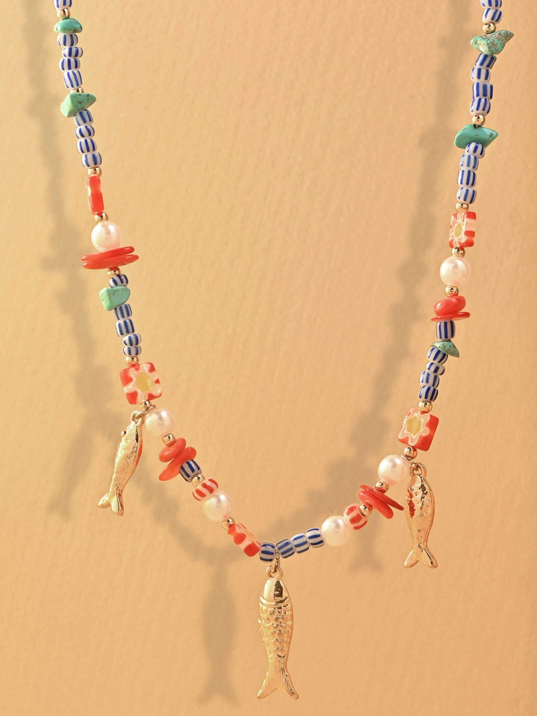 ToniQ Multicolor Gold-Toned Fish Charms Choker Necklace