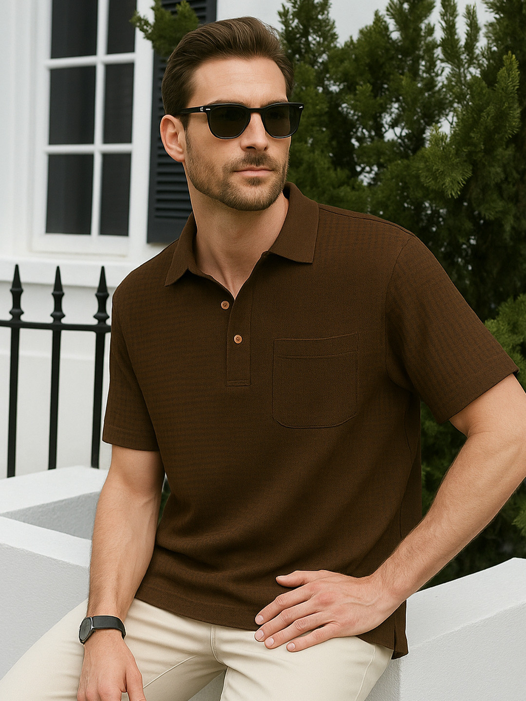 Colorchakra Striped Polo Collar Pockets T-shirt