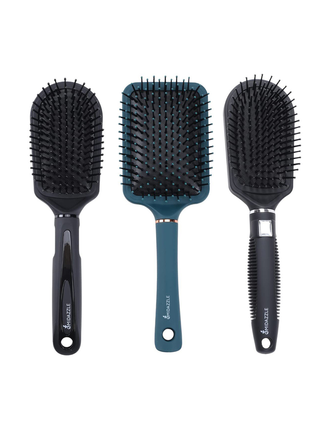 Omidazzle Unisex Set Of 3 Premium Cushioned & Paddle Hair Brush - 00003-17-18 Black