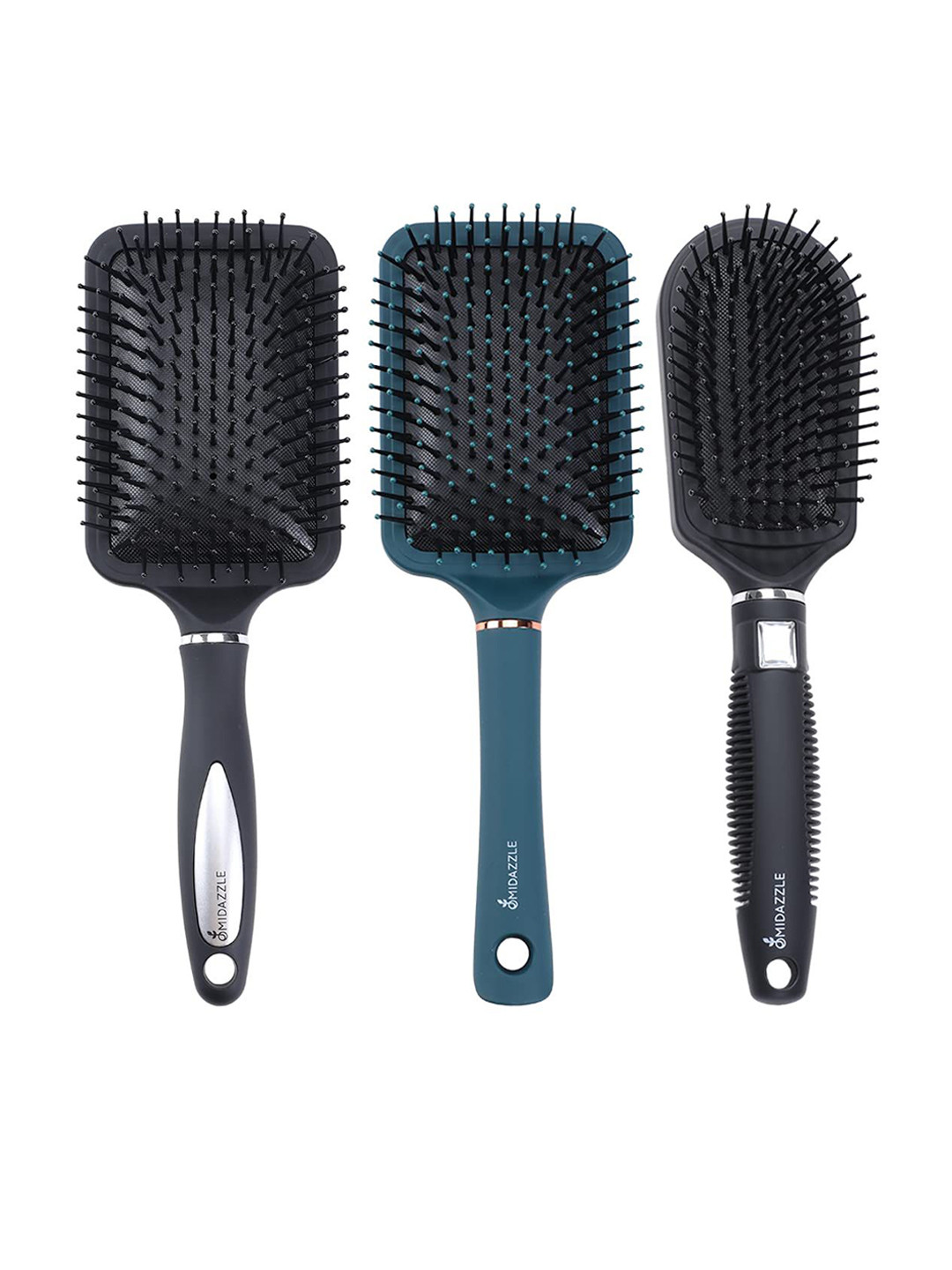 Omidazzle Set Of 3 Premium Paddle Hair Brush - Black - HB 10- 17- 18