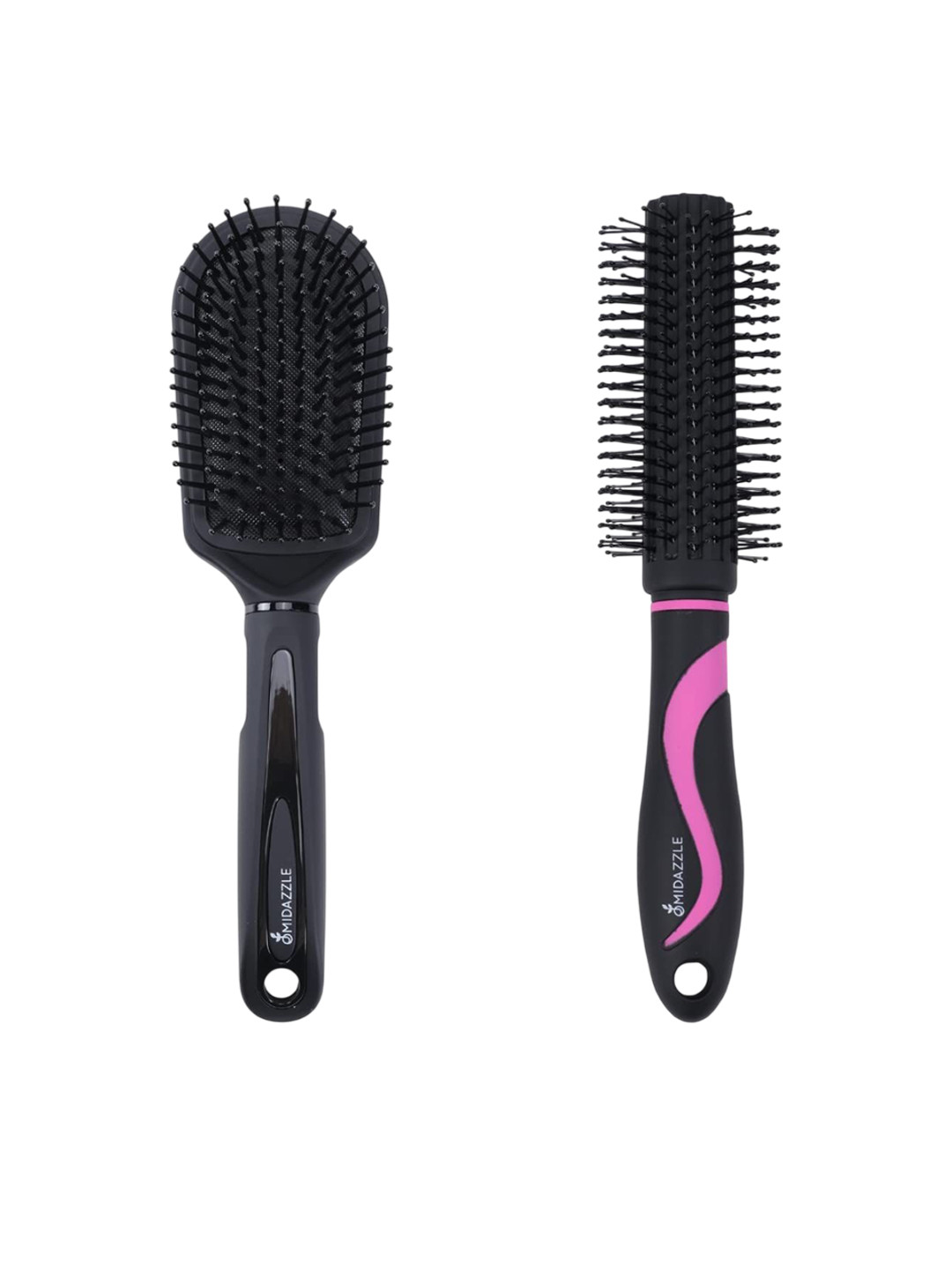 Omidazzle Unisex Set Of 2 Premium Cushioned & Round Hair Brush - HB3-7 Black