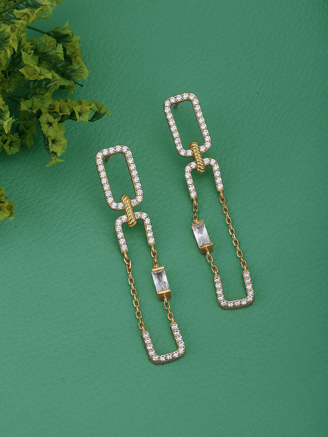 Carlton London 18kt Gold Plated CZ Contemporary Fancy Drop Earring