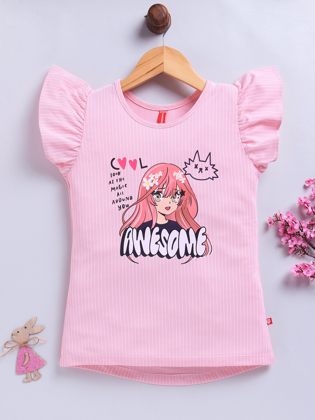 Here&Now X Game Begins Striped Flutter Sleeve High-Low Top