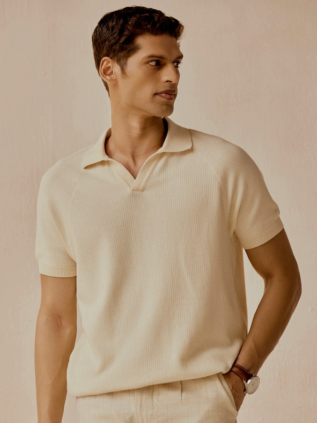 Andamen Men Casual Organic Cotton Texture Regular Fit Polo T-Shirt