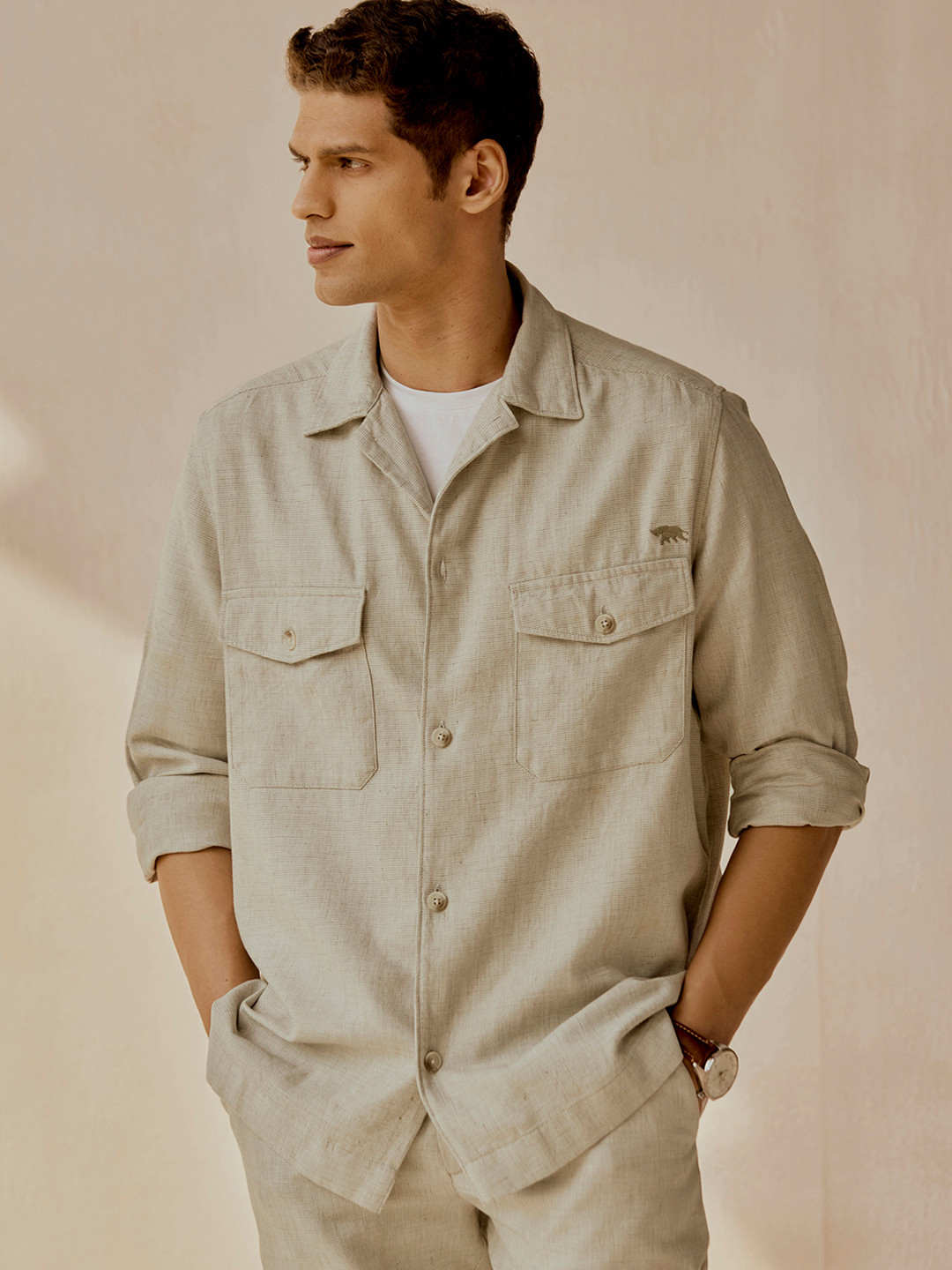 Andamen Men Casual Organic Cotton Blend Structure Regular Fit Overshirt