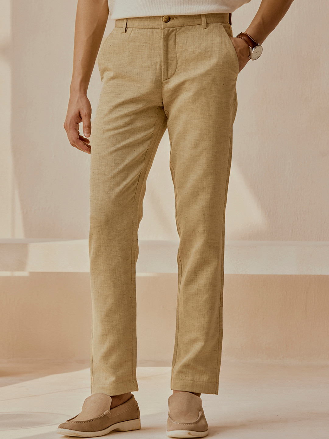 Andamen Men Casual Cotton Blend Structure Regular Fit Trouser