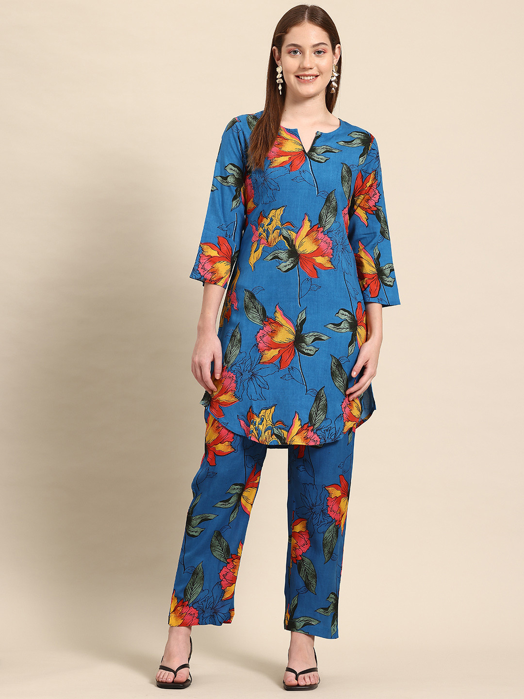 A&K Casual Floral Printed Tunic with Trousers