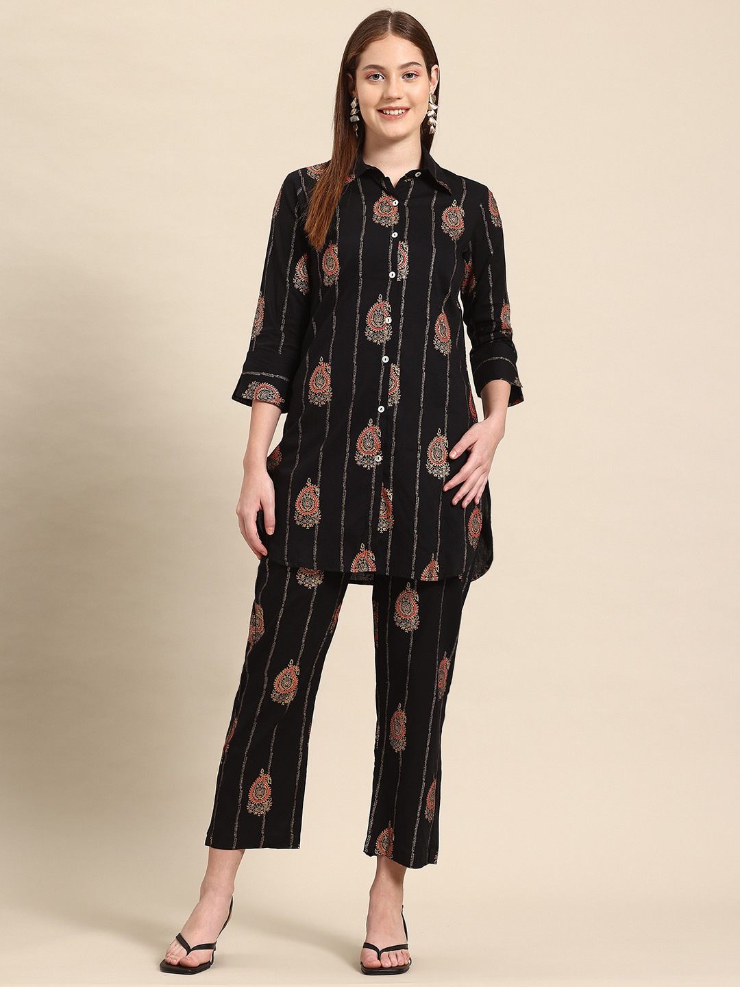 A&K Ethnic Motifs Printed Cotton Shirt with Trousers