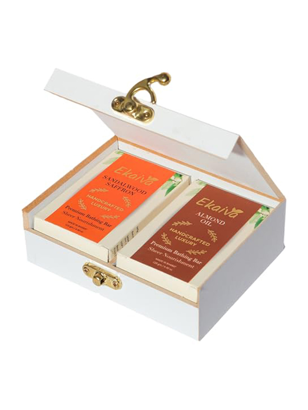EKAIVA ORGANICS Set Of 2 Sandalwood Saffron & Almond Oil Bar With Gift Box - 125 g Each