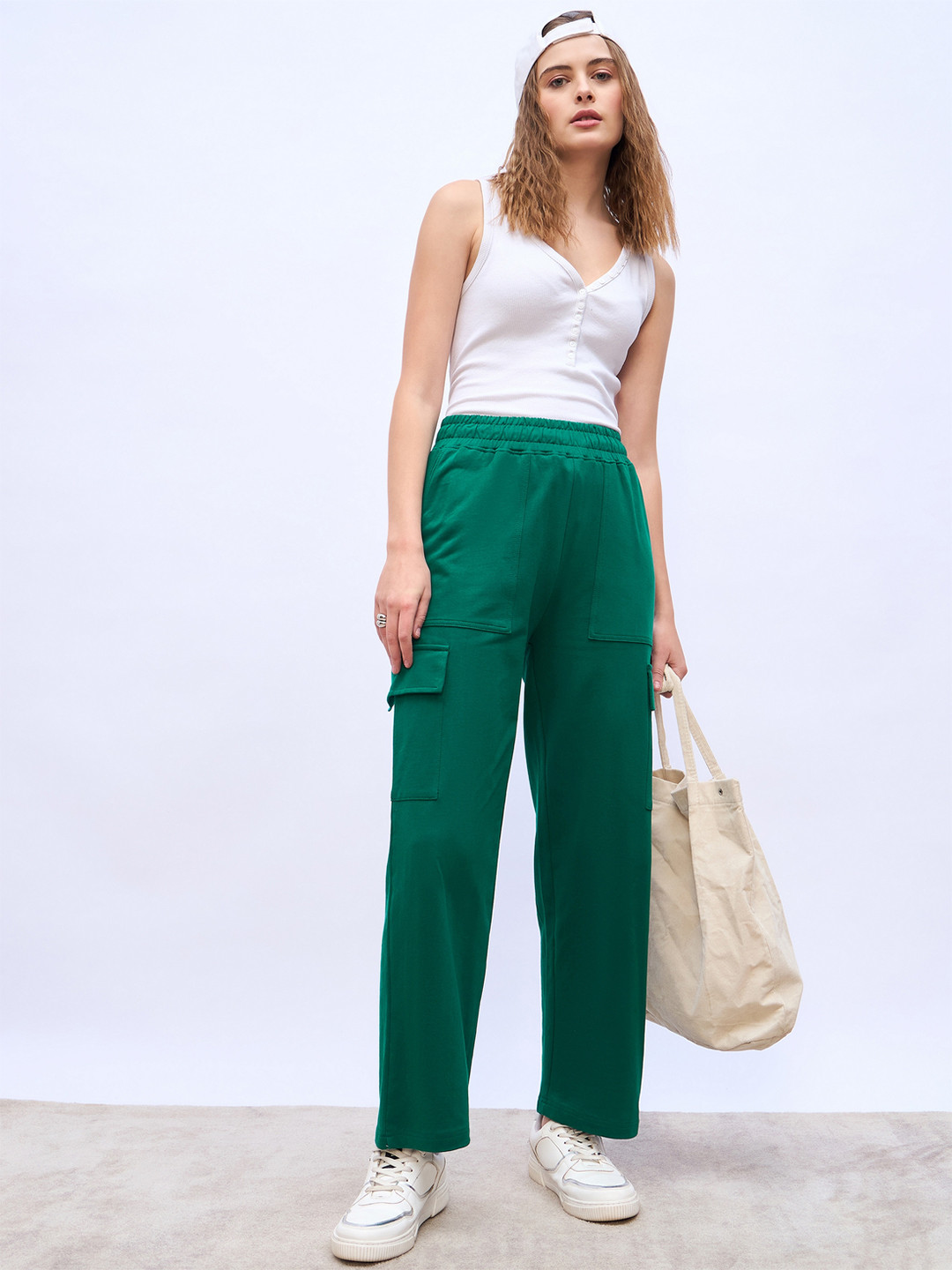 Styli Women Cotton High Waist Straight Cargo Joggers