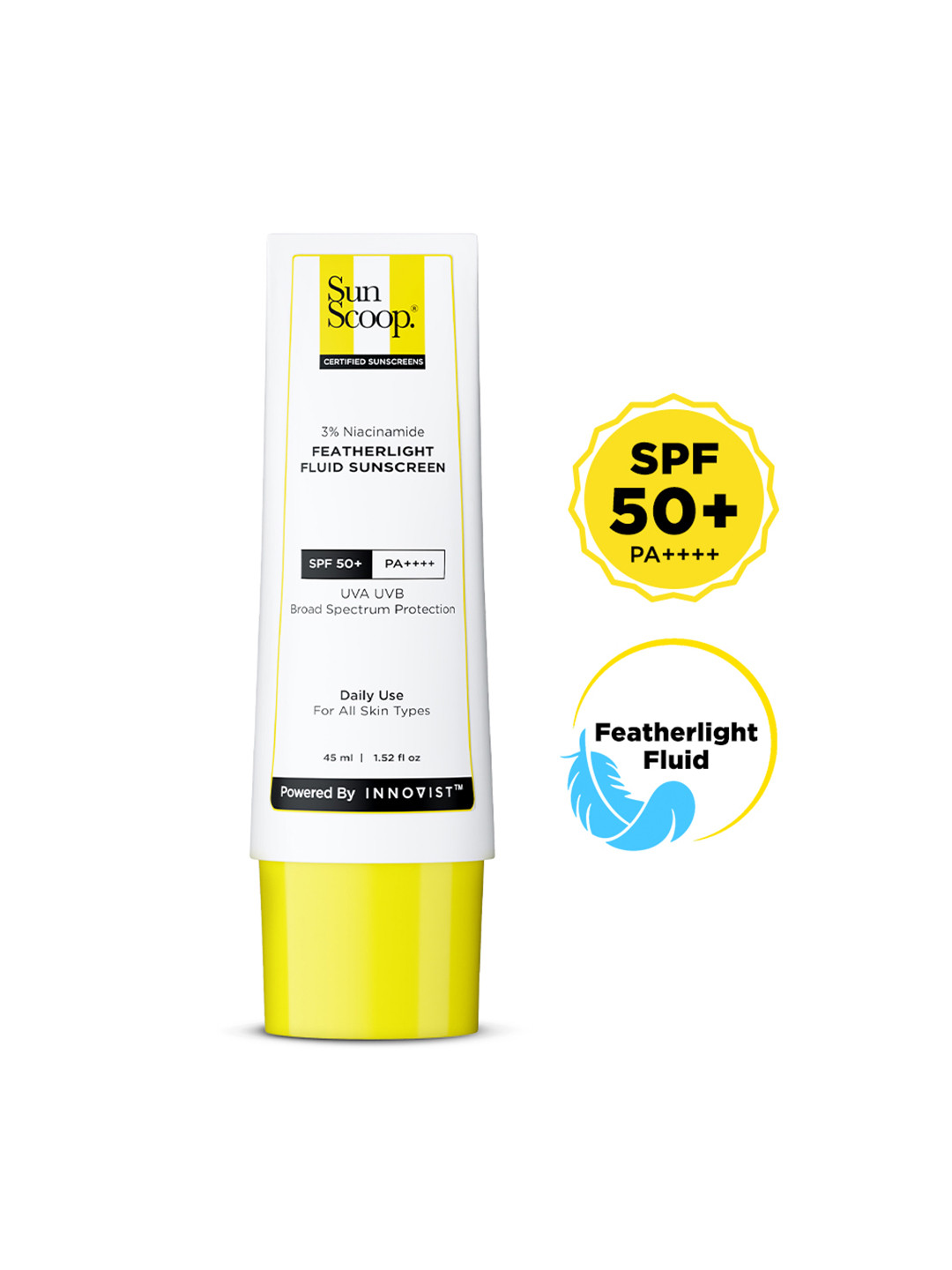 SunScoop 3% Niacinamide Feather Light Fluid Sunscreen With SPF 50+ PA++++ - 45 ml